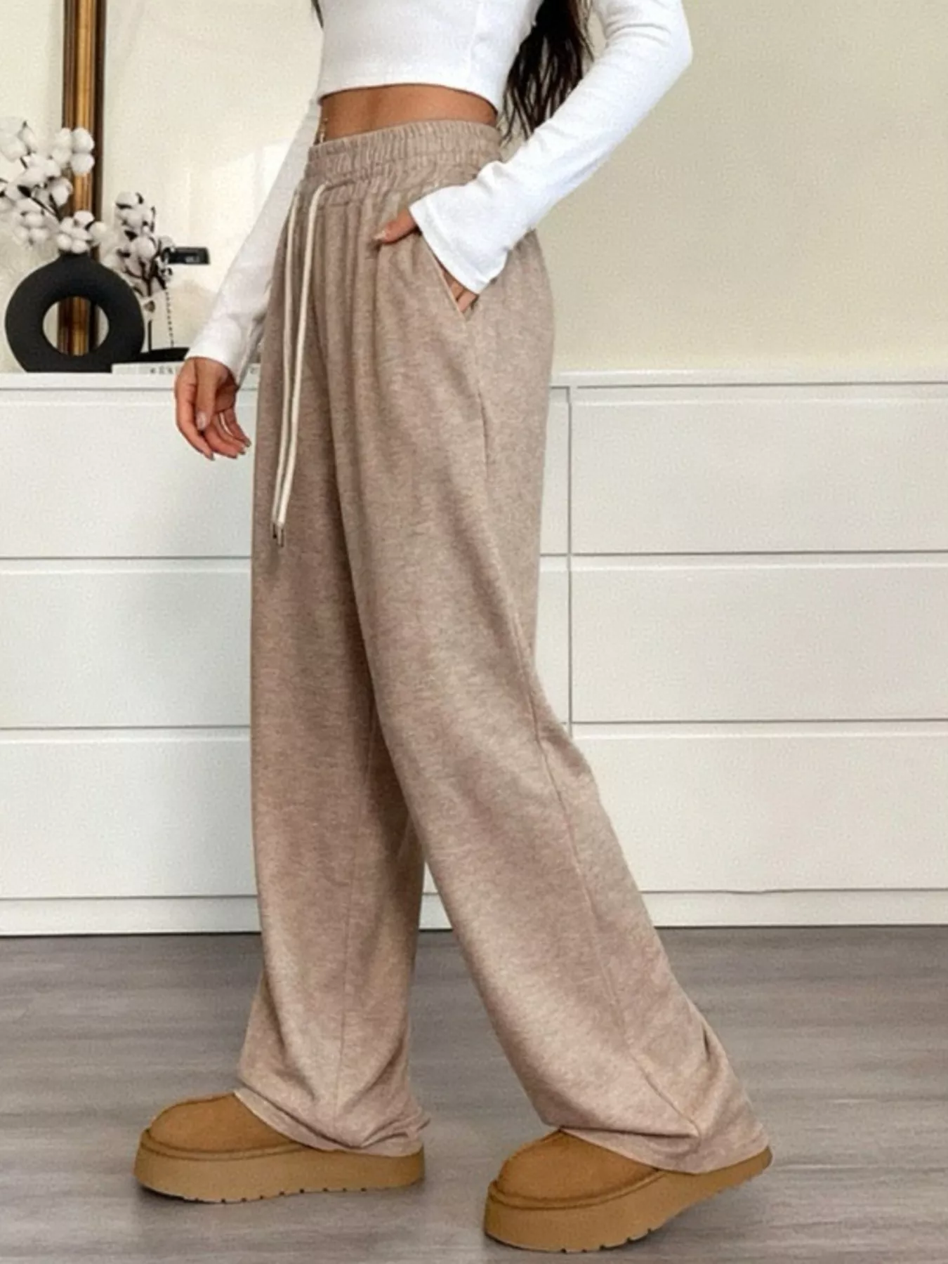 Full Size Drawstring High Waist Wide Leg Pants Plus Size - Image 5