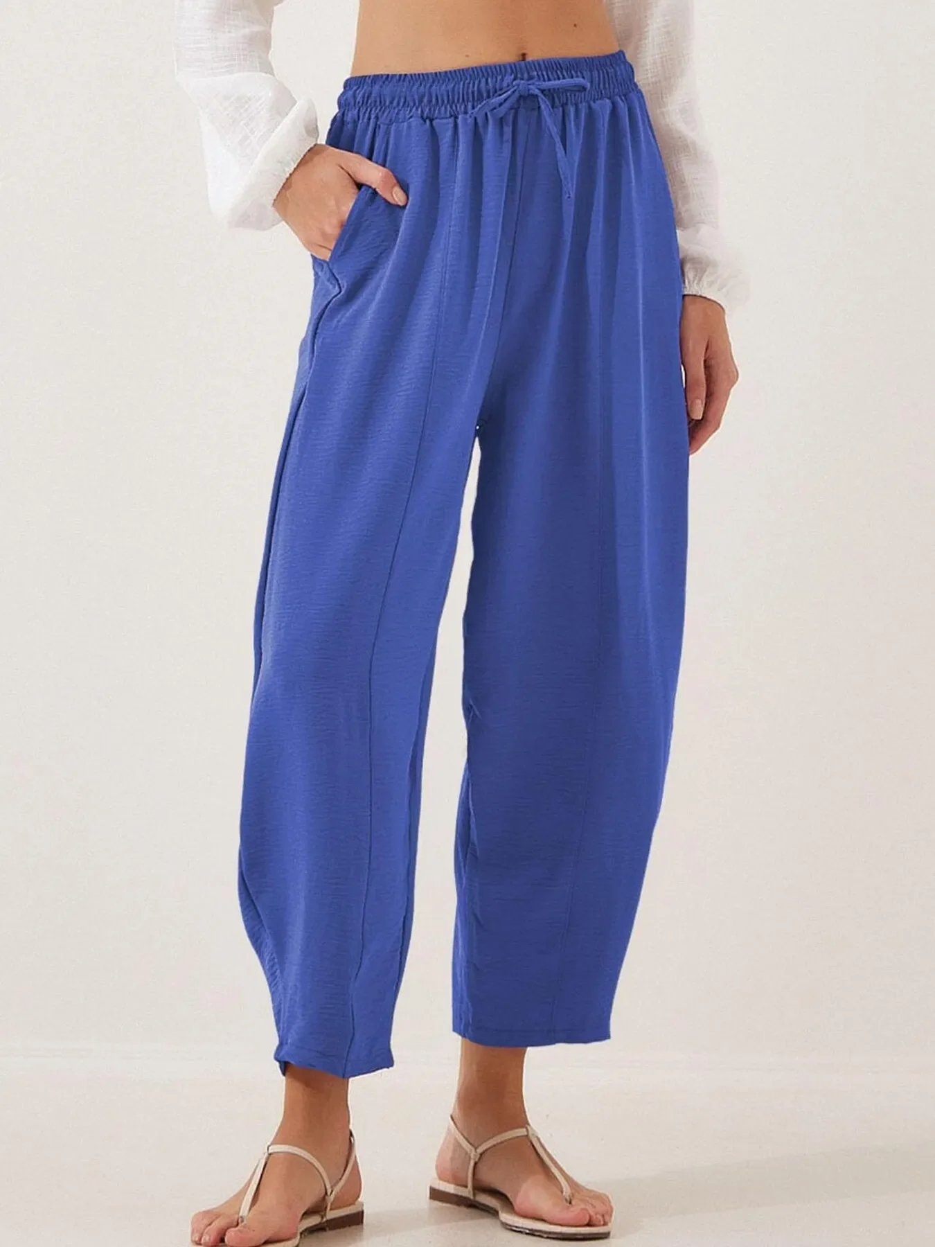 Full Size Drawstring Wide Leg Cropped Pants Plus Size - Image 28