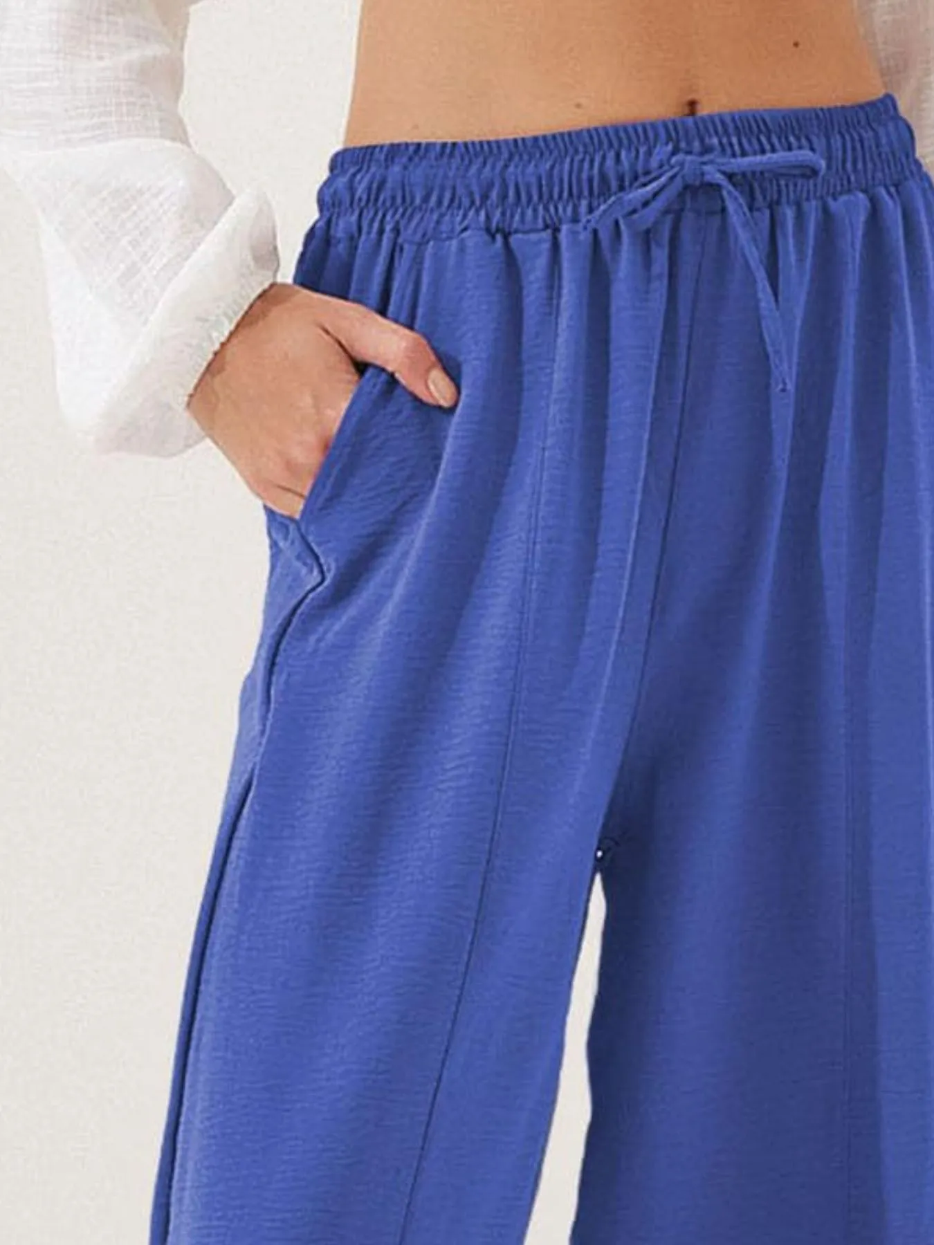Full Size Drawstring Wide Leg Cropped Pants Plus Size - Image 30