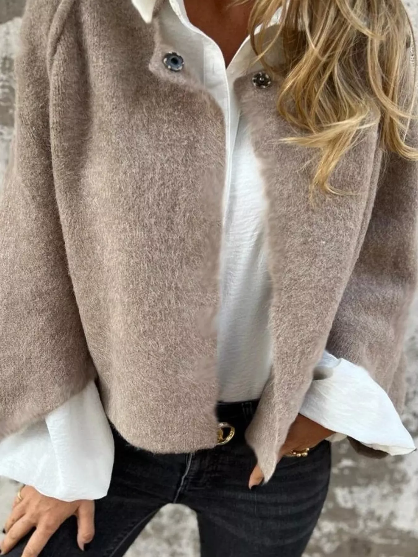 Full Size Dropped Shoulder Fuzzy Knit Cardigan Plus Size - Image 3