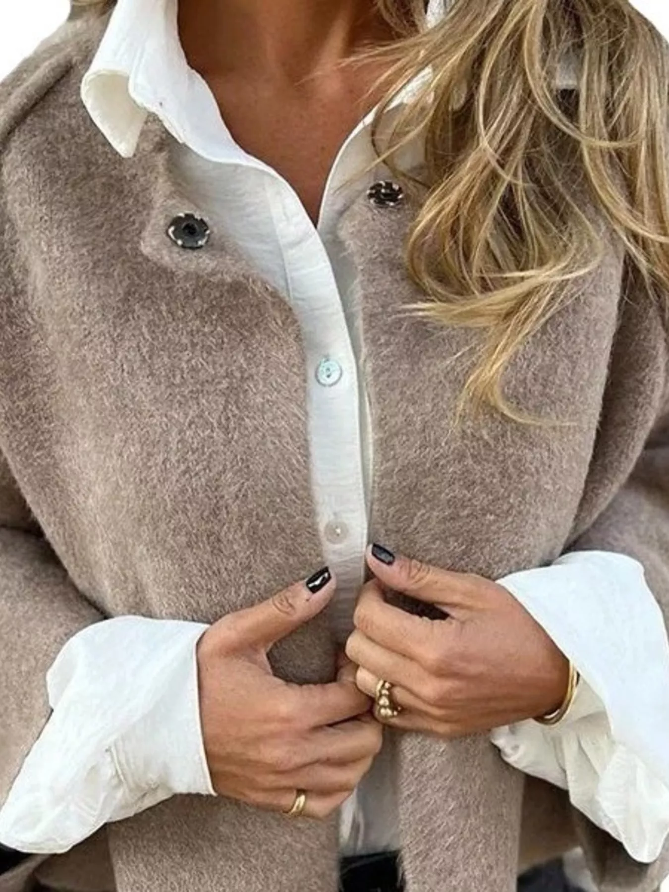 Full Size Dropped Shoulder Fuzzy Knit Cardigan Plus Size - Image 4