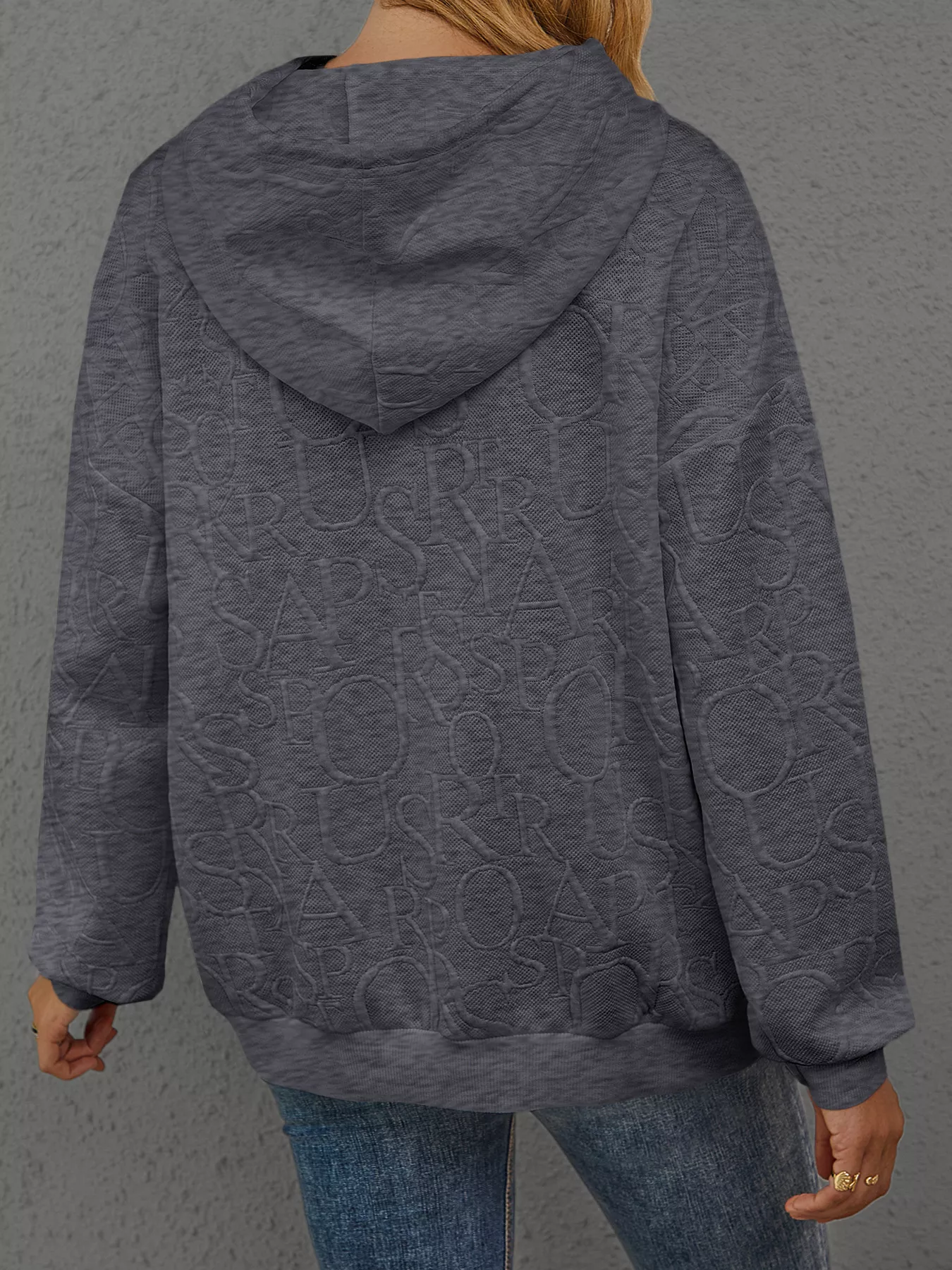 Full Size Embossed Lettering Casual Hoodie Plus Size - Image 19
