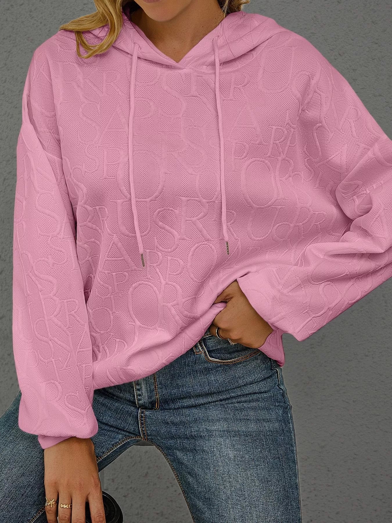 Full Size Embossed Lettering Casual Hoodie Plus Size - Image 27