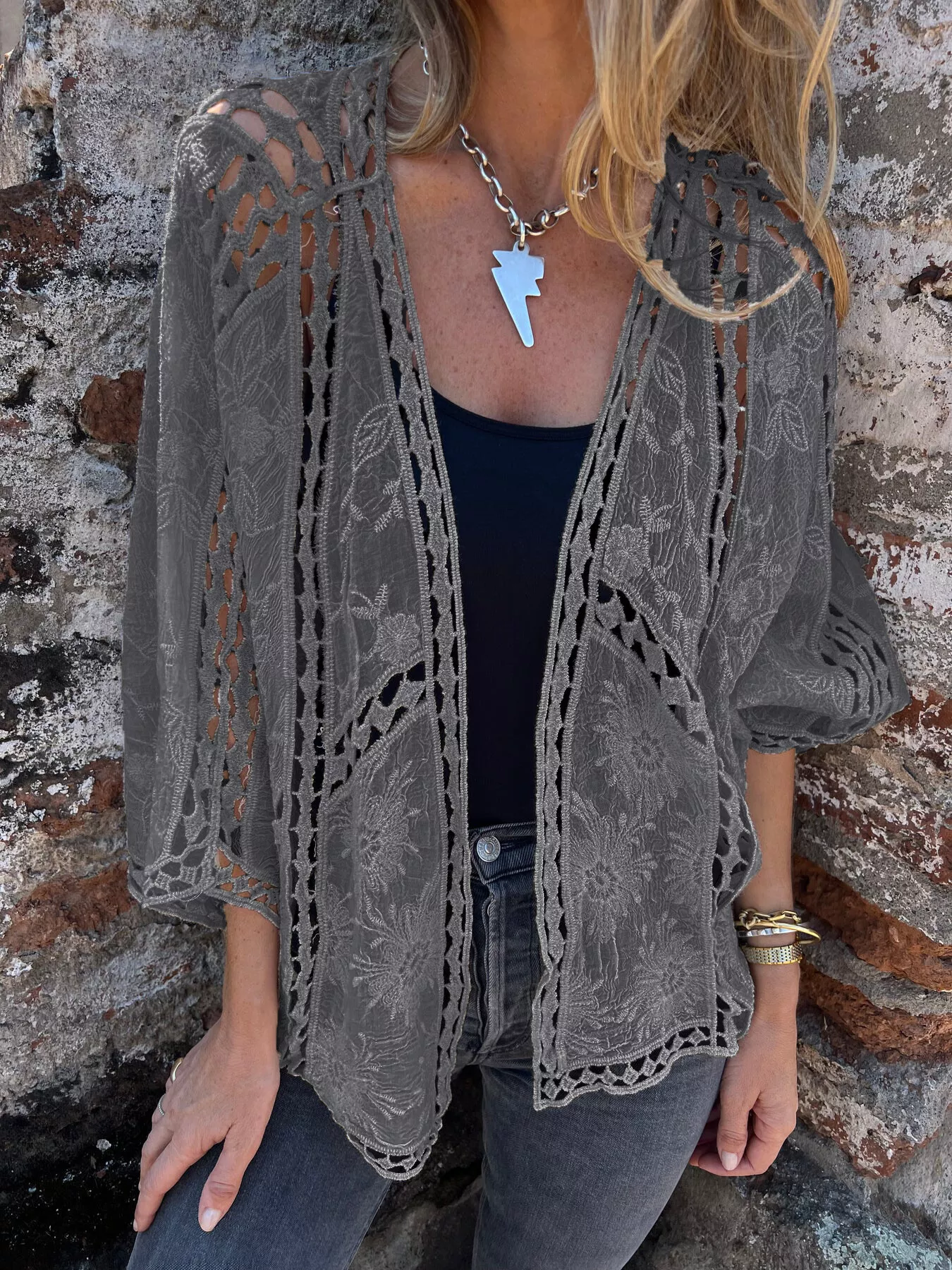 Full Size Embroidered Open Front Cardigan Plus Size - Image 10