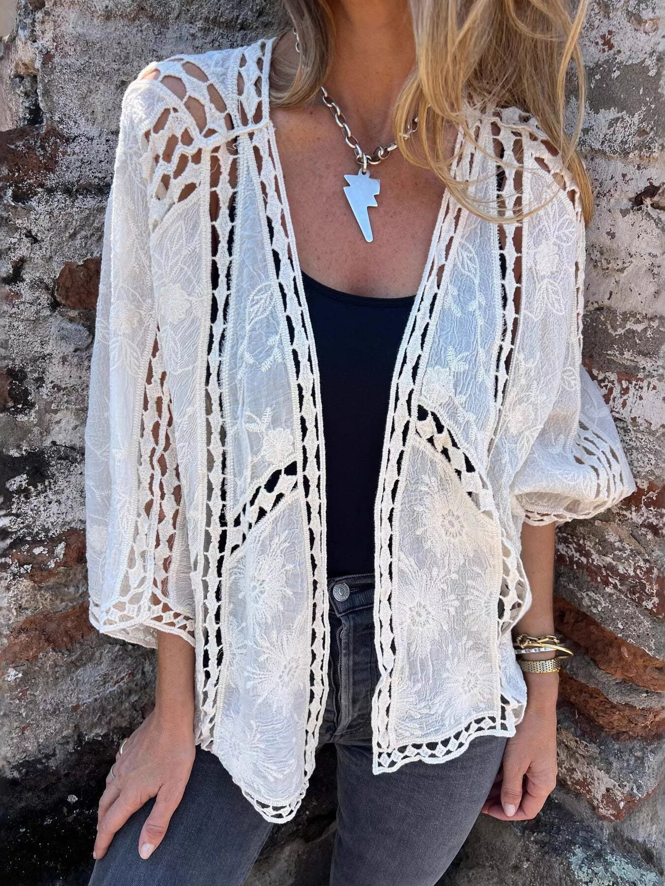 Full Size Embroidered Open Front Cardigan Plus Size - Image 4