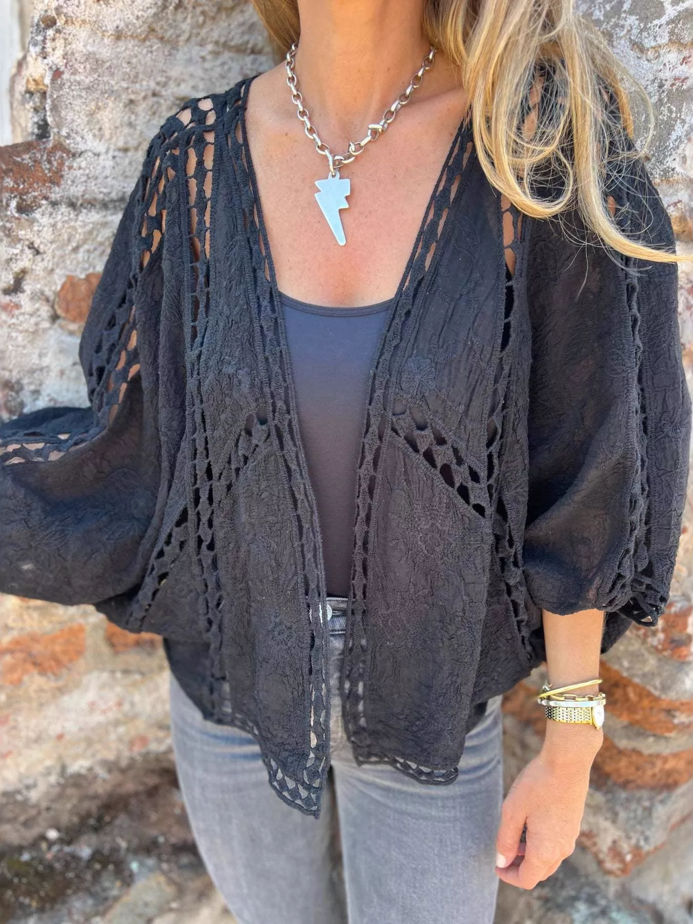 Full Size Embroidered Open Front Cardigan Plus Size - Image 8