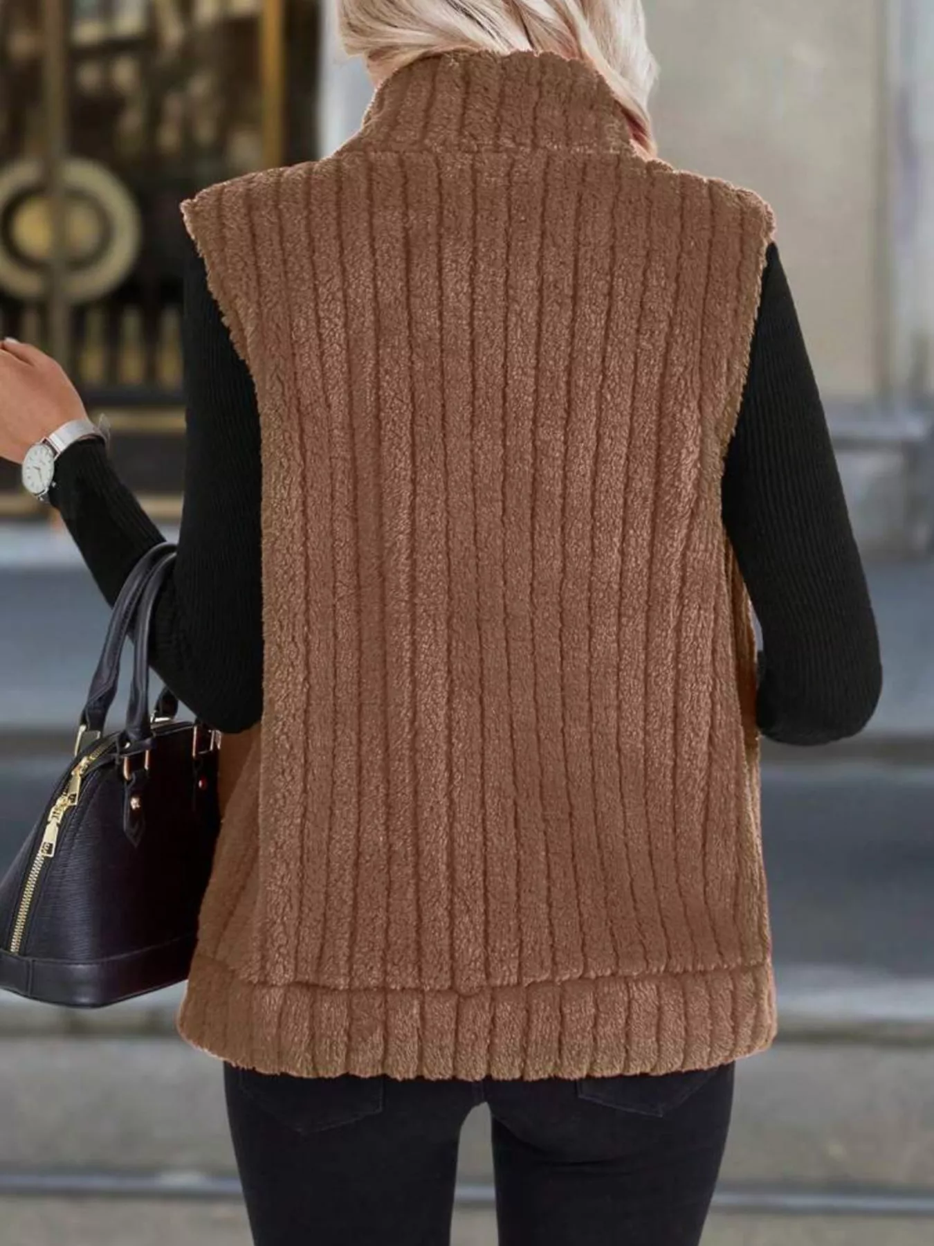 Full Size Fleece Zip-Up Vest Coat Plus Size - Image 5