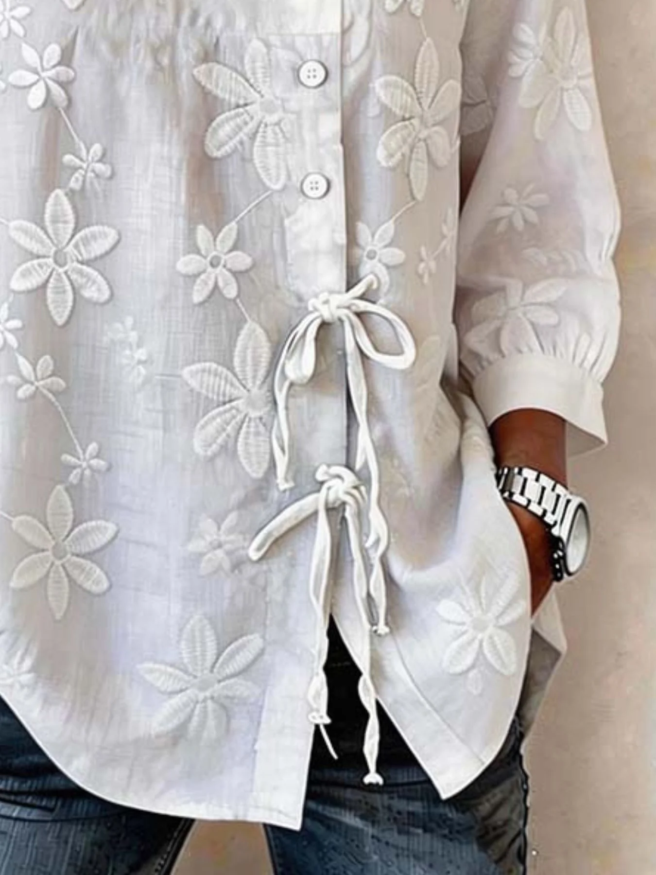 Full Size Floral Embroidered Button-Down Shirt Plus Size - Image 3