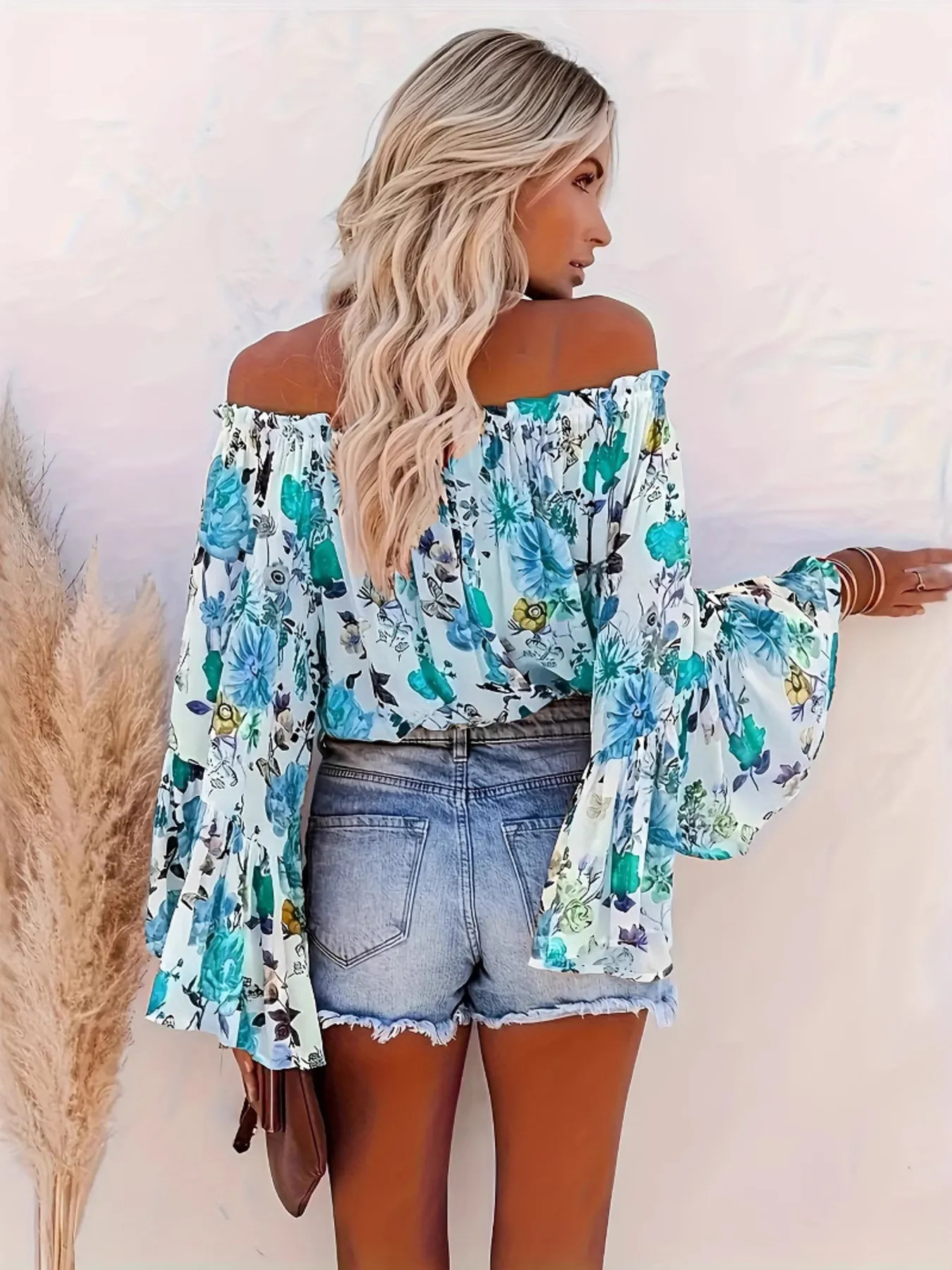 Full Size Floral Off-Shoulder Bell Sleeve Blouse Plus Size - Image 11