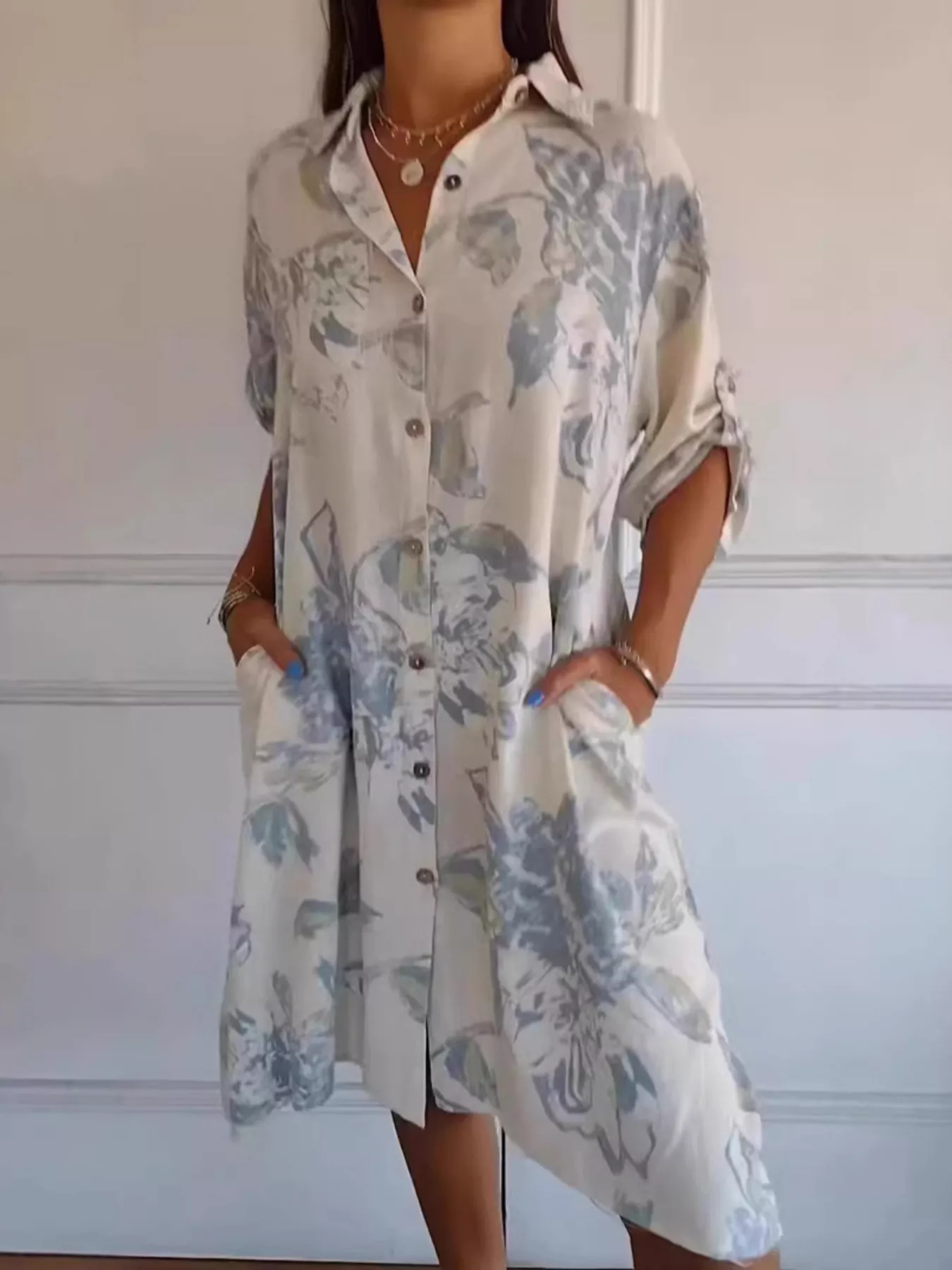 Full Size Floral Print Button-Up Shirt Dress Plus Size - Image 2