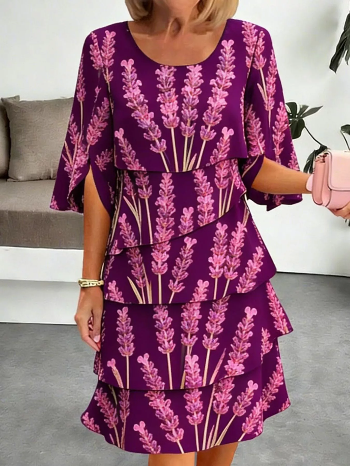 Full Size Floral Print Ruffle Hem Dress Plus Size - Image 15
