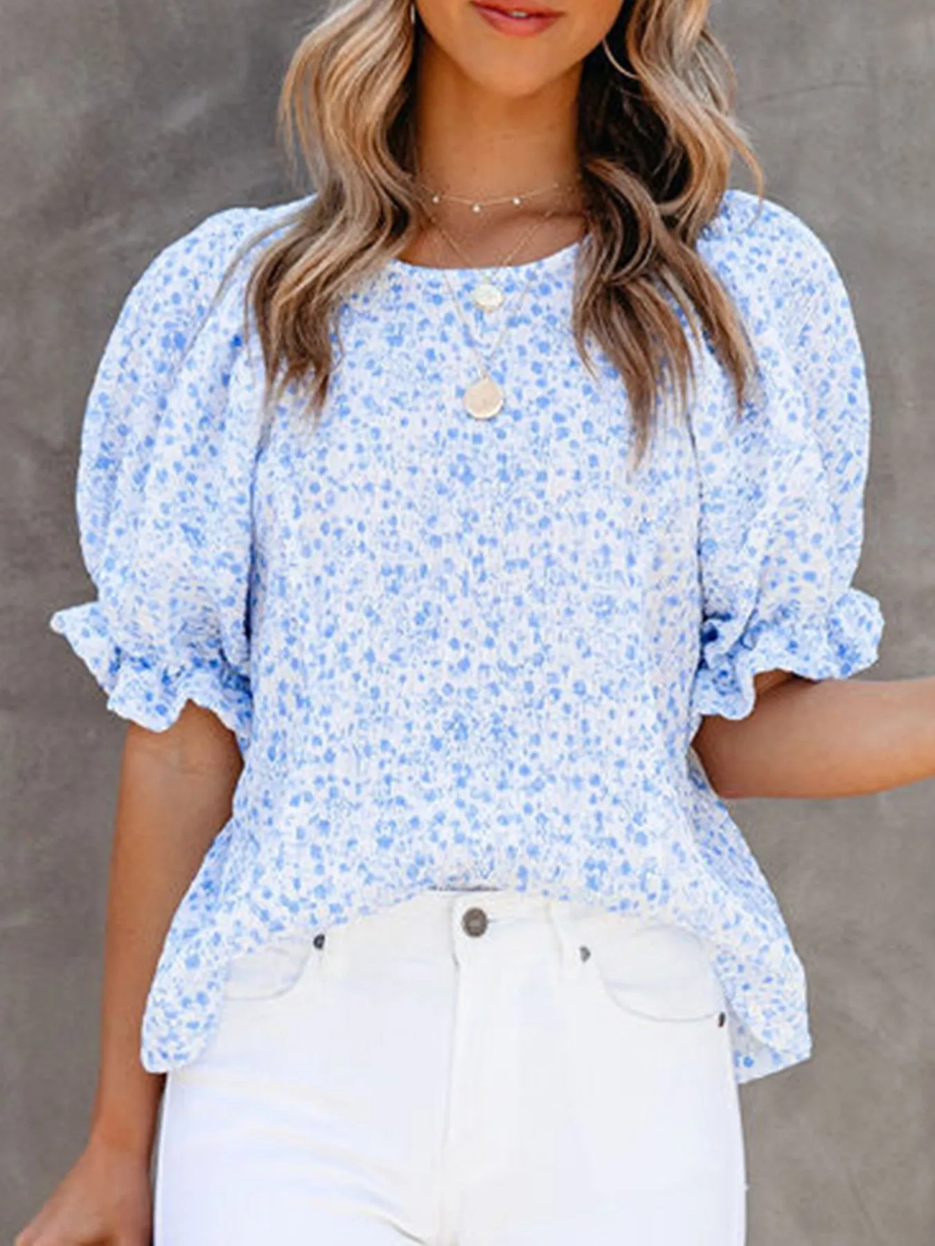 Full Size Floral Print Ruffle Sleeve Blouse Plus Size - Image 4