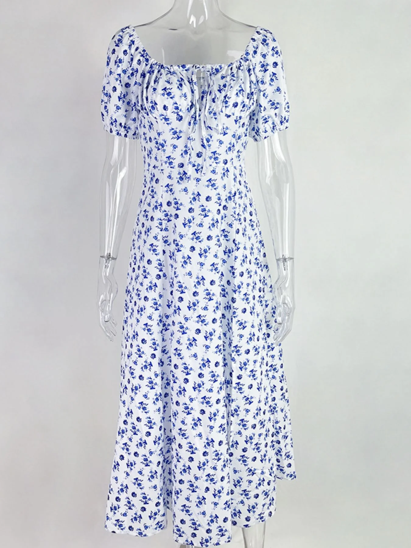 Full Size Floral Print Tie Front Slit Dress Plus Size - Image 3