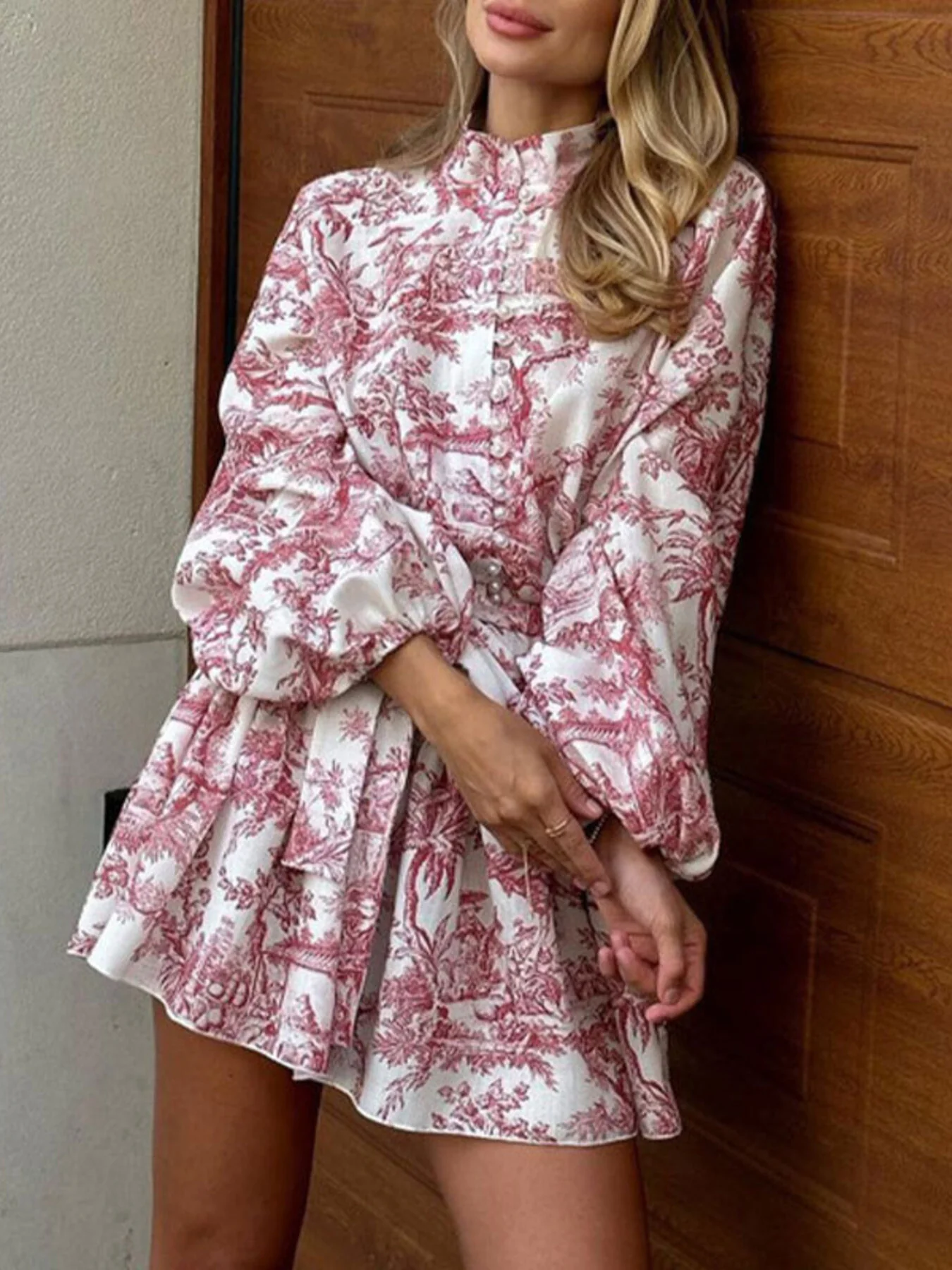 Full Size Floral Print Tie Waist Mini Dress Plus Size - Image 6
