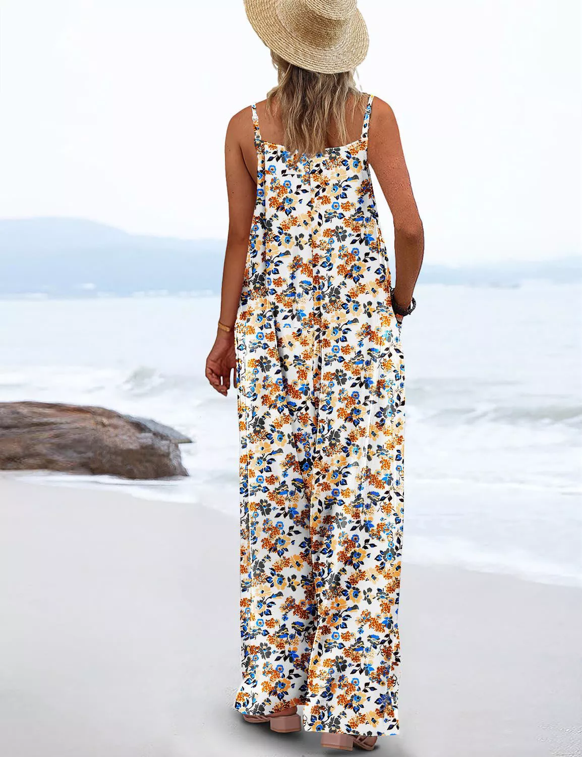 Full Size Floral Print Wide Leg Casual Jumpsuit Plus Size - Image 6
