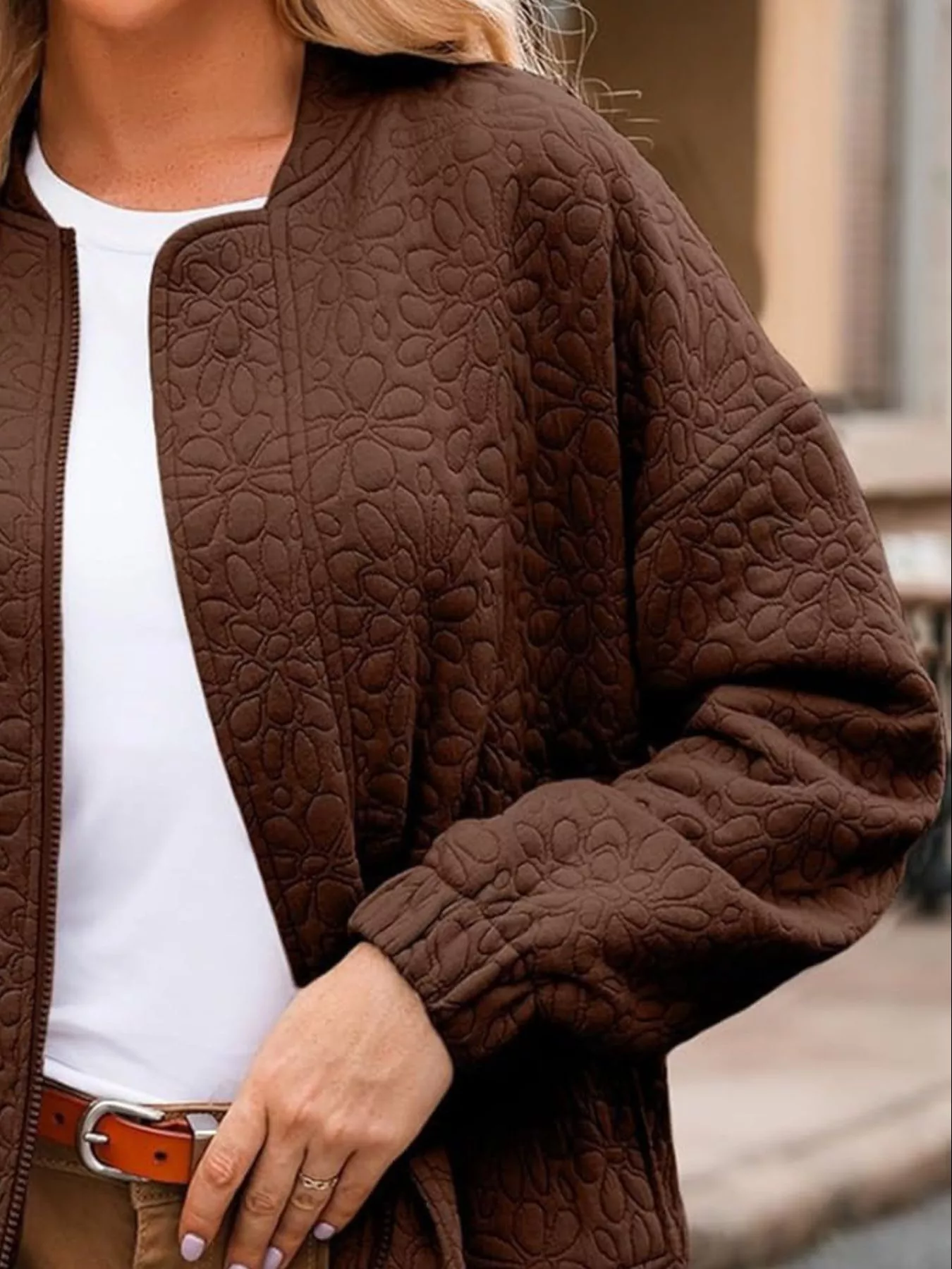 Full Size Floral Quilted Zip Up Jacket Plus Size - Image 7