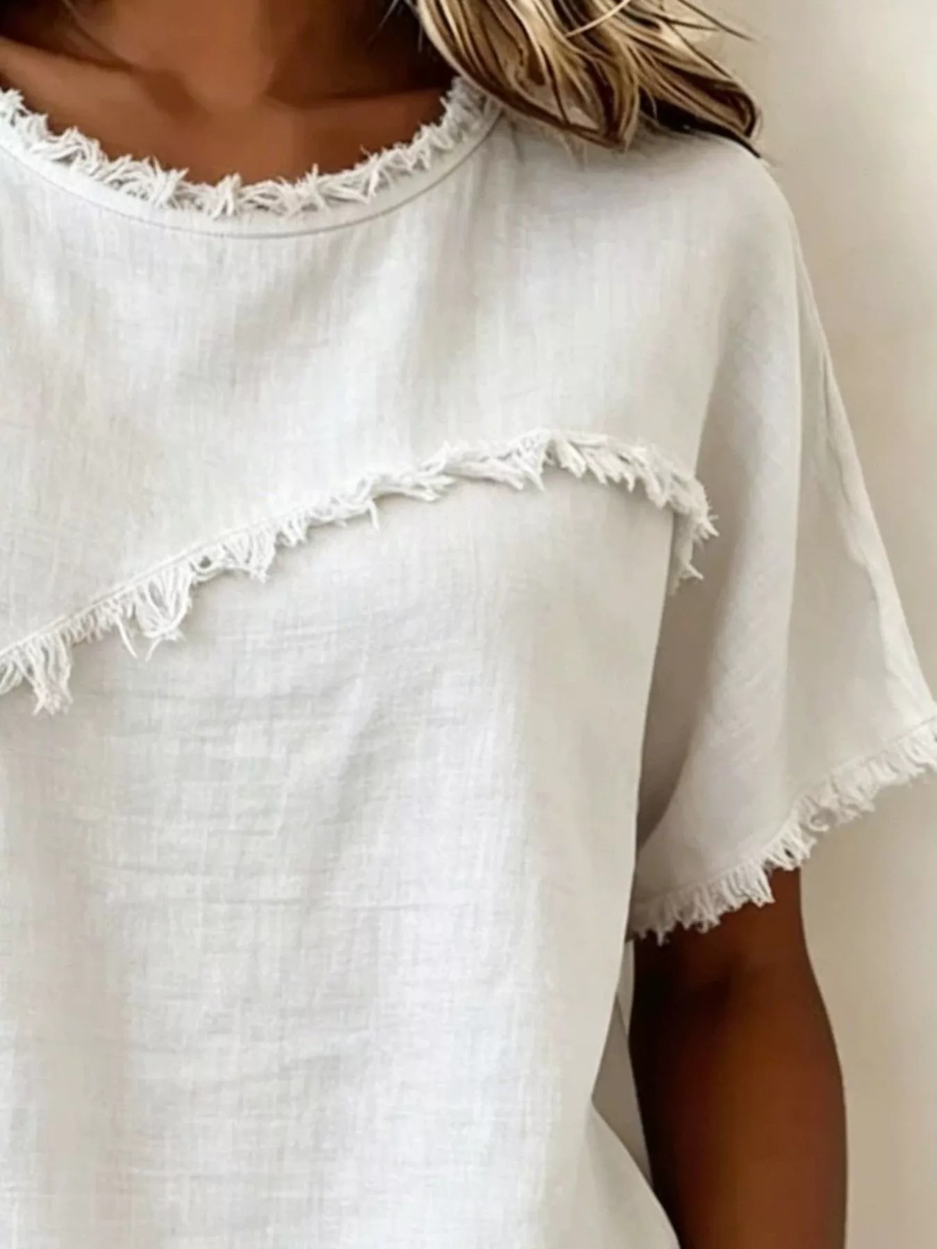 Full Size Frayed Hem Short Sleeve Top Plus Size - Image 14