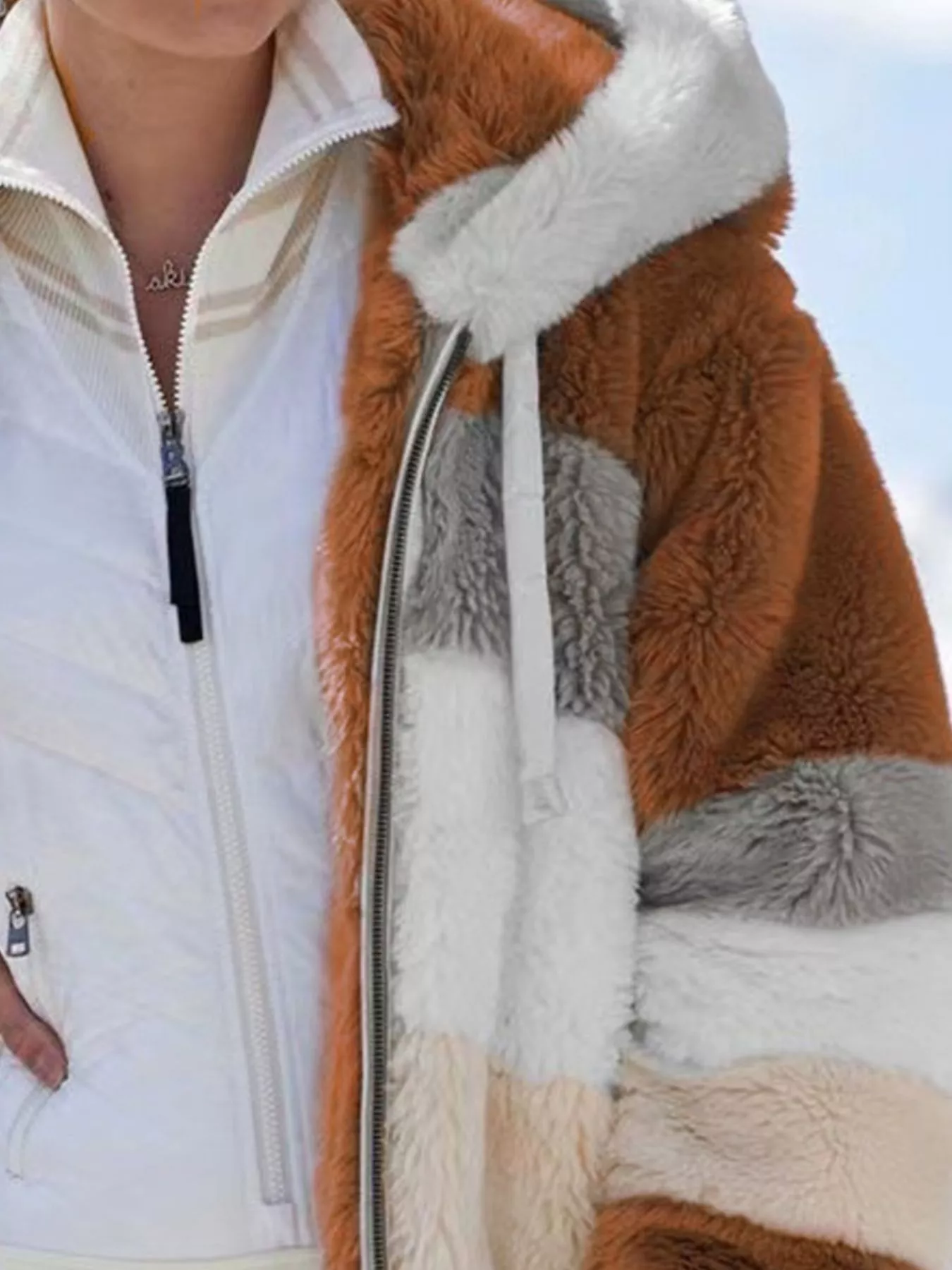 Full Size Fuzzy Zip Up Hooded Outerwear Plus Size - Image 17
