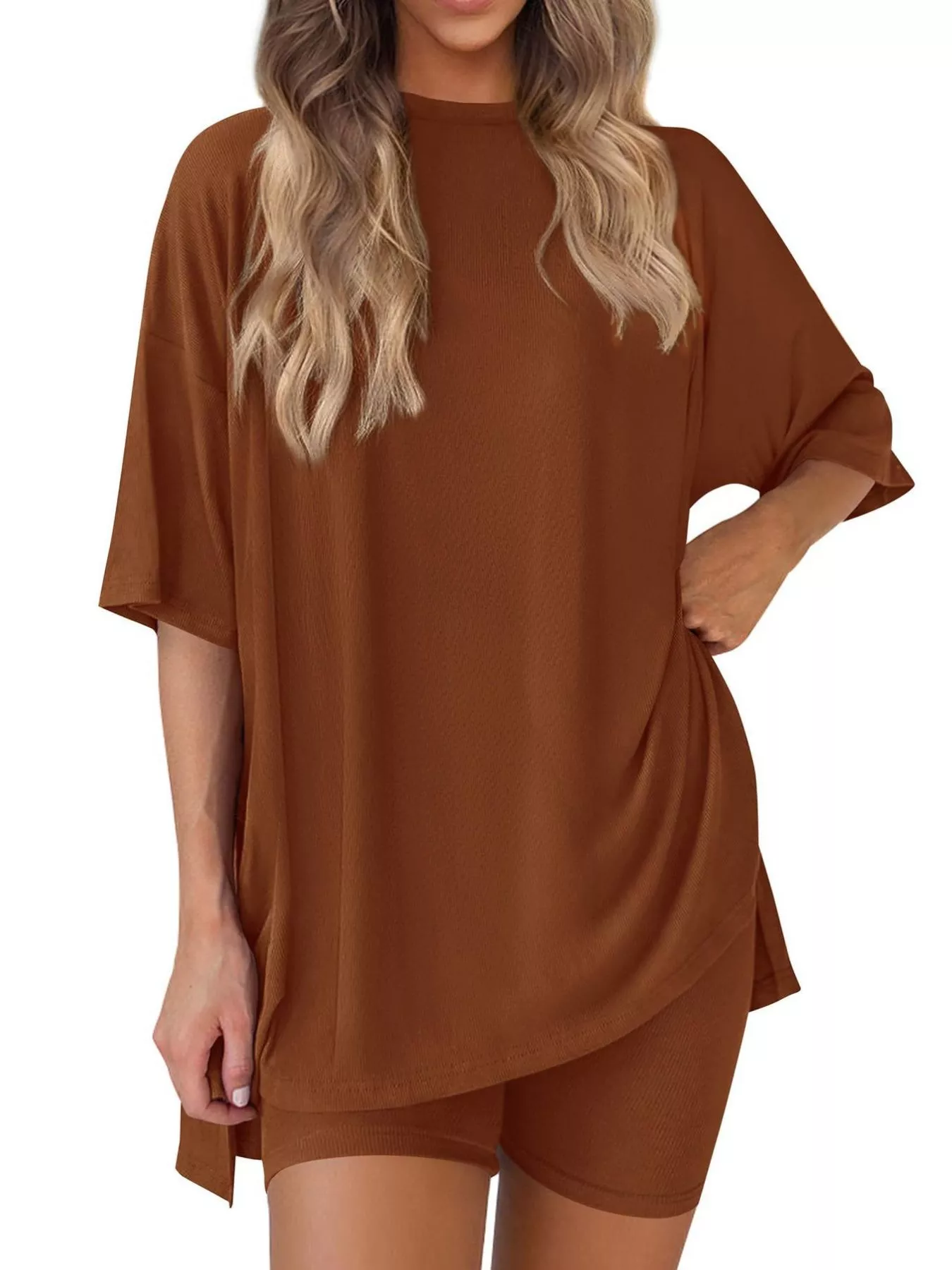 Full Size Half Sleeve T-Shirt and Shorts Set Plus Size - Image 14