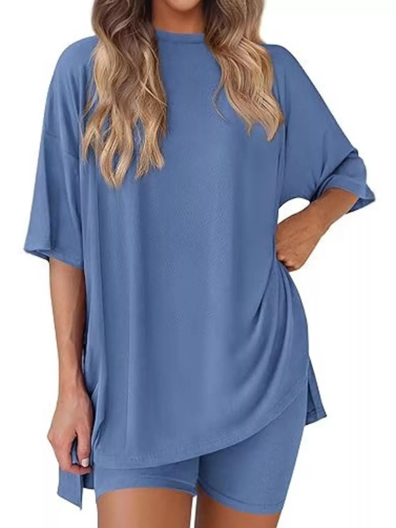 Full Size Half Sleeve T-Shirt and Shorts Set Plus Size - Image 21