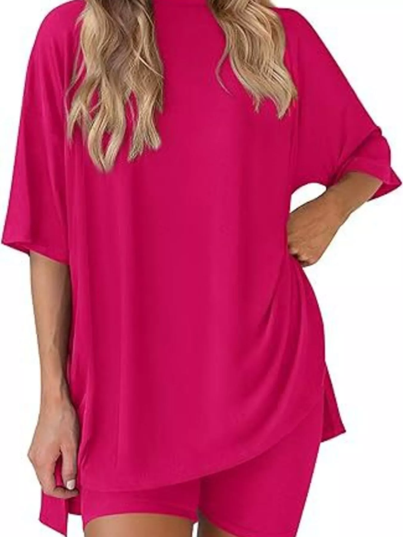 Full Size Half Sleeve T-Shirt and Shorts Set Plus Size - Image 29