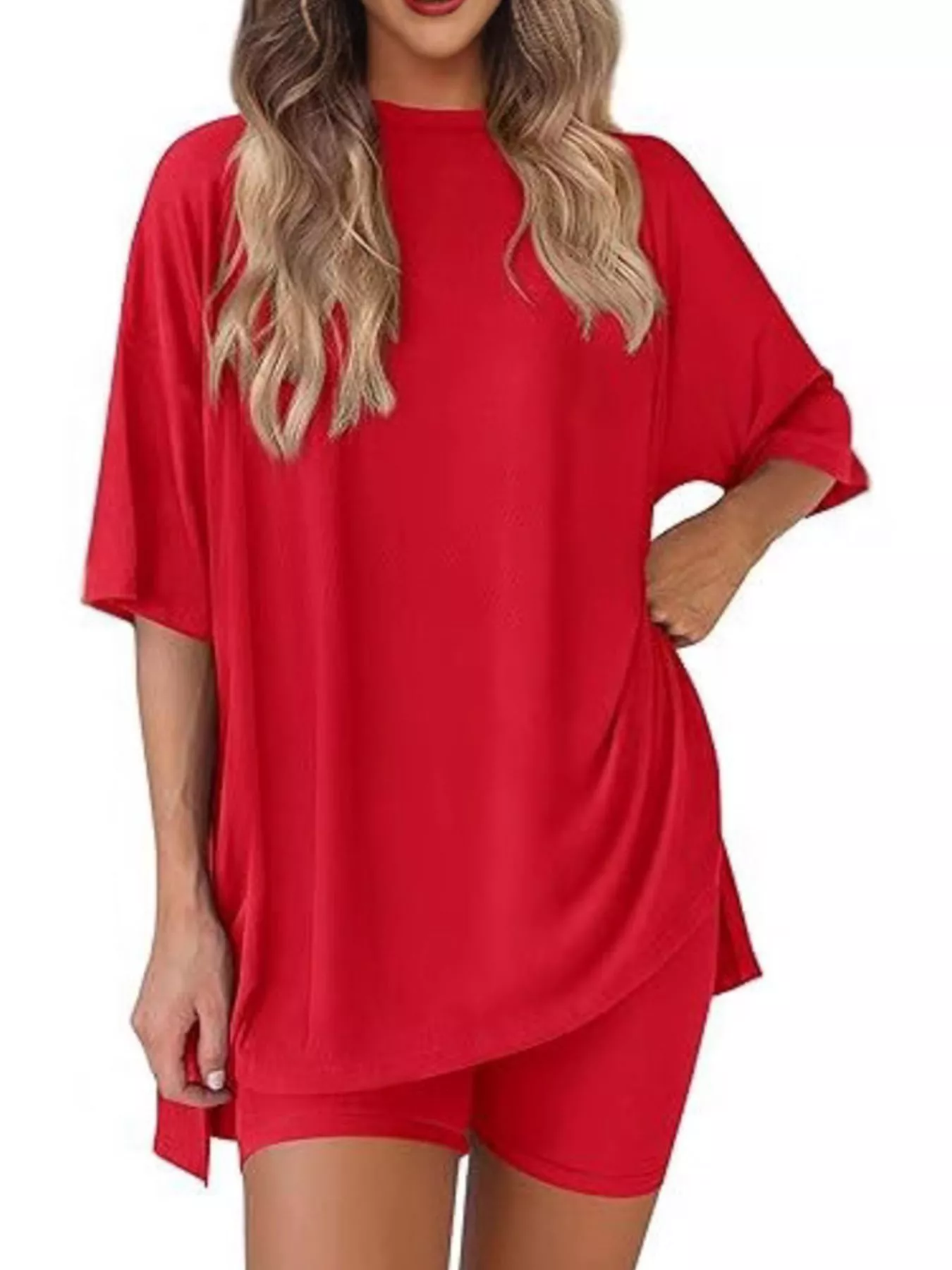 Full Size Half Sleeve T-Shirt and Shorts Set Plus Size - Image 33