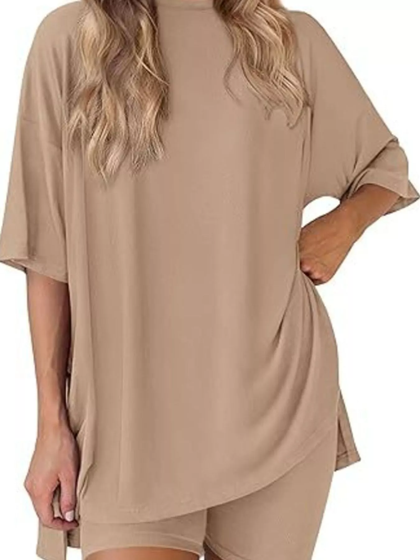 Full Size Half Sleeve T-Shirt and Shorts Set Plus Size - Image 6
