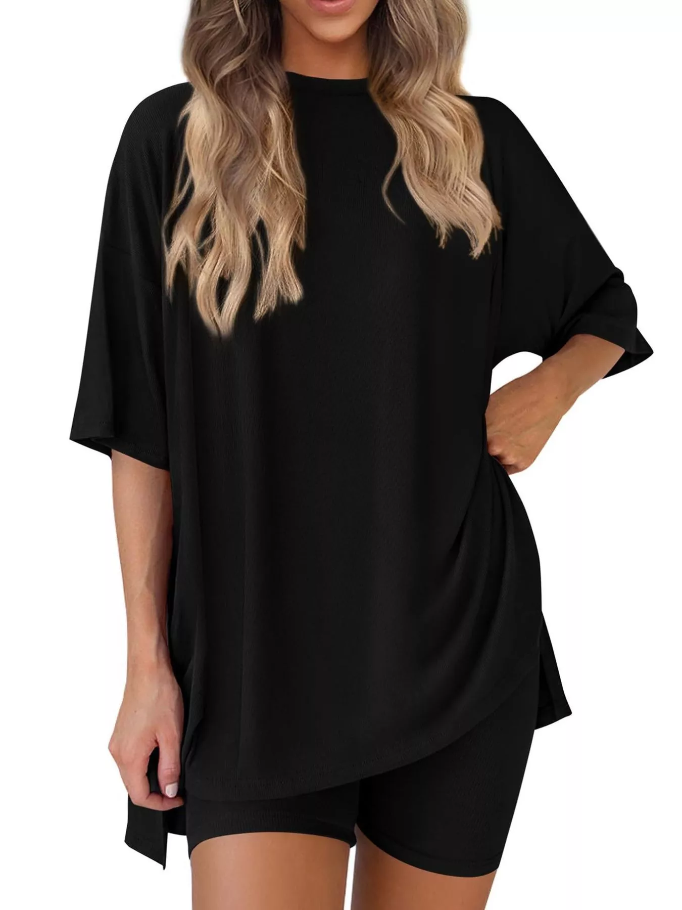 Full Size Half Sleeve T-Shirt and Shorts Set Plus Size - Image 8