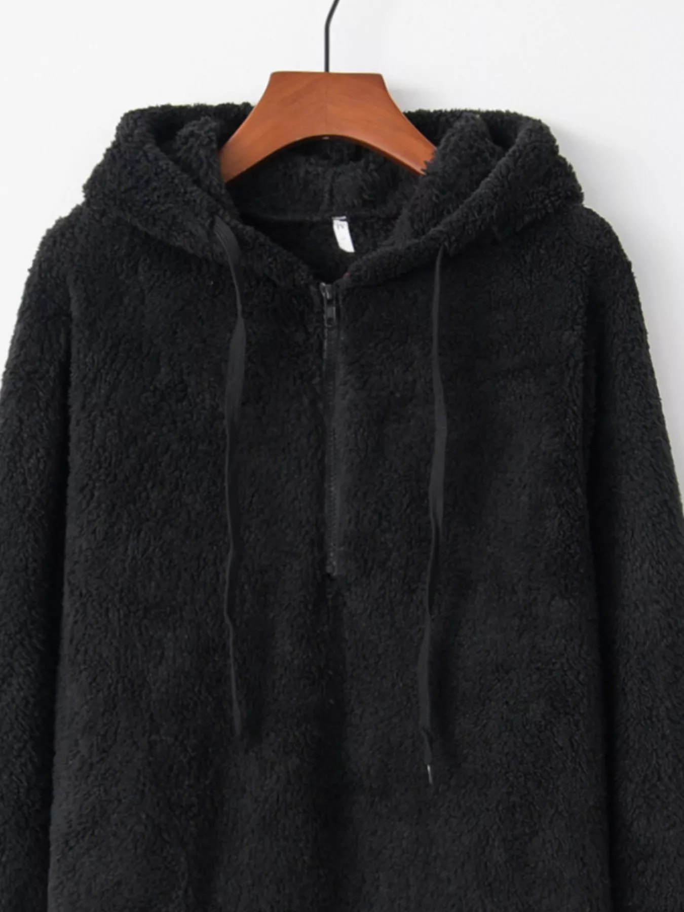 Full Size Half Zip Drawstring Fleece Hoodie Plus Size - Image 6