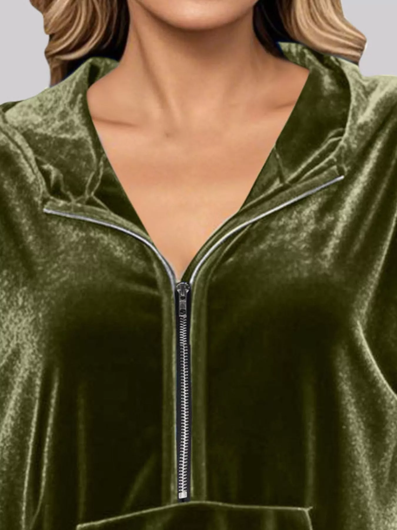 Full Size Half Zip Kangaroo Pocket Hoodie Plus Size - Image 2