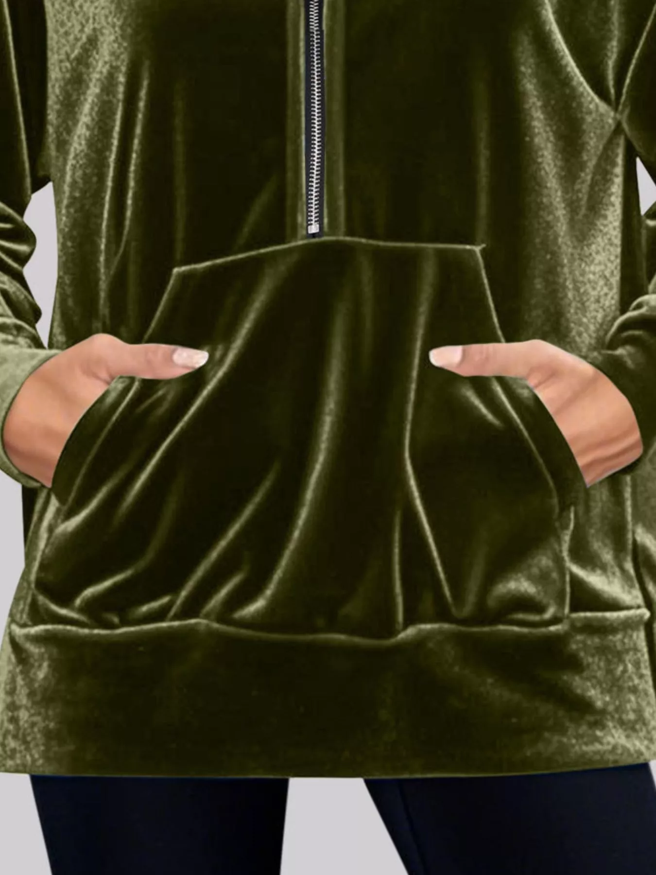 Full Size Half Zip Kangaroo Pocket Hoodie Plus Size - Image 3