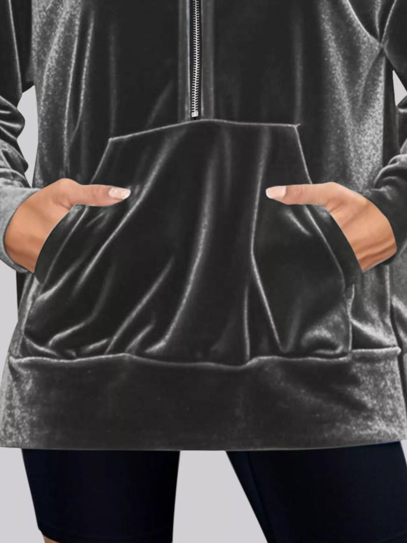 Full Size Half Zip Kangaroo Pocket Hoodie Plus Size - Image 6