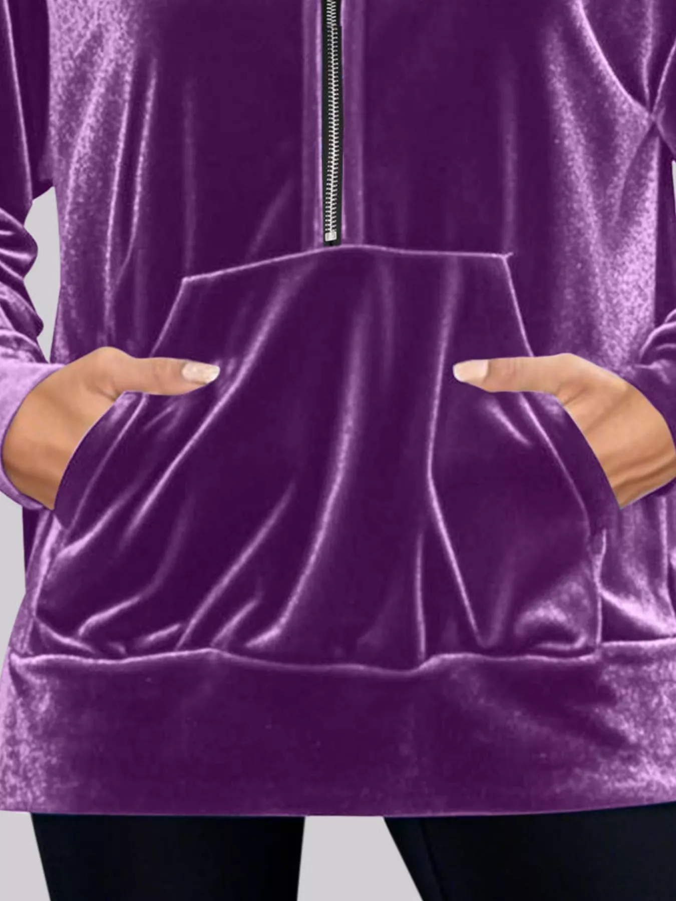 Full Size Half Zip Kangaroo Pocket Hoodie Plus Size - Image 9