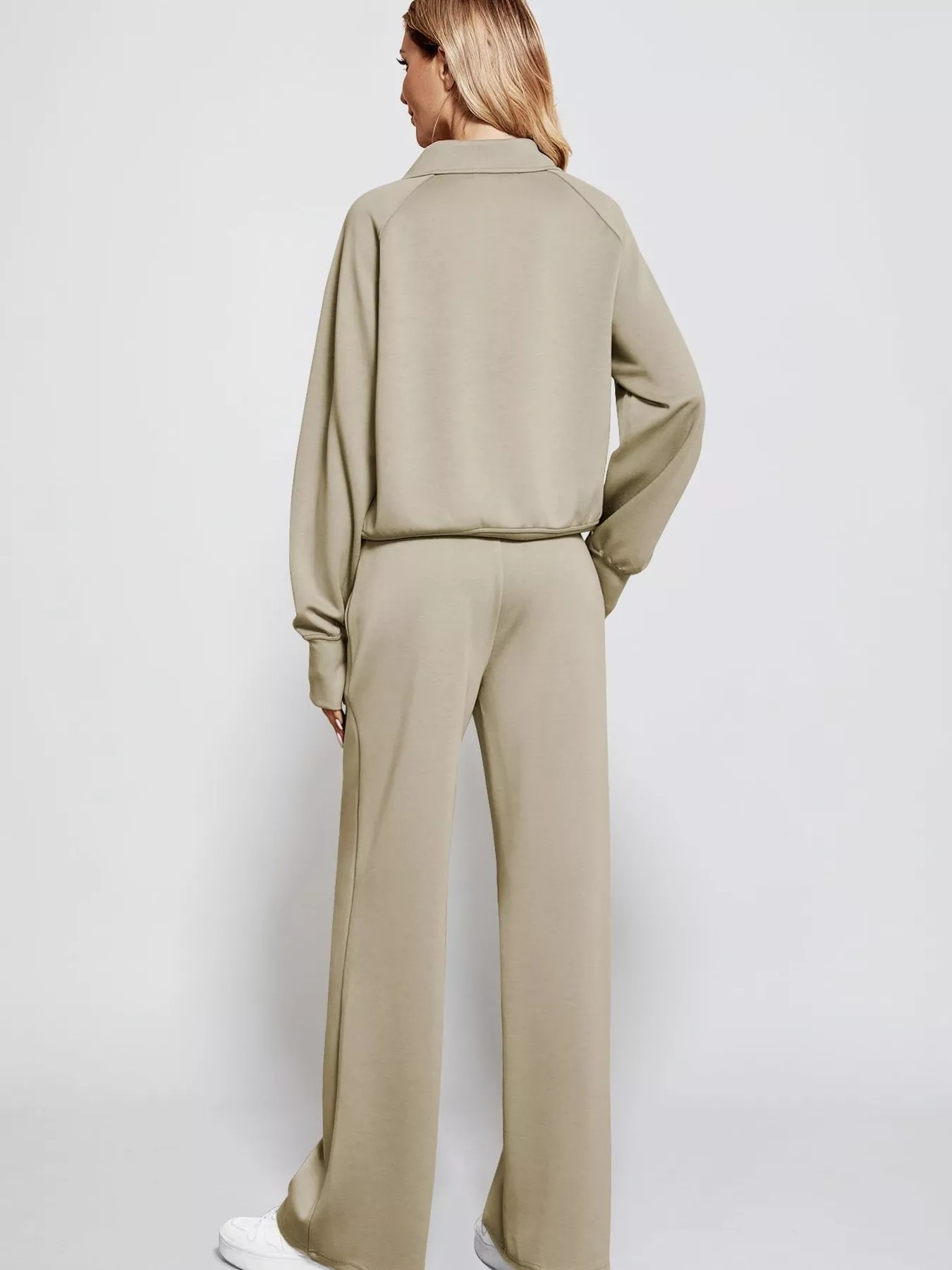 Full Size Half-Zip Sweatshirt and Wide-Leg Pants Set Plus Size - Image 20