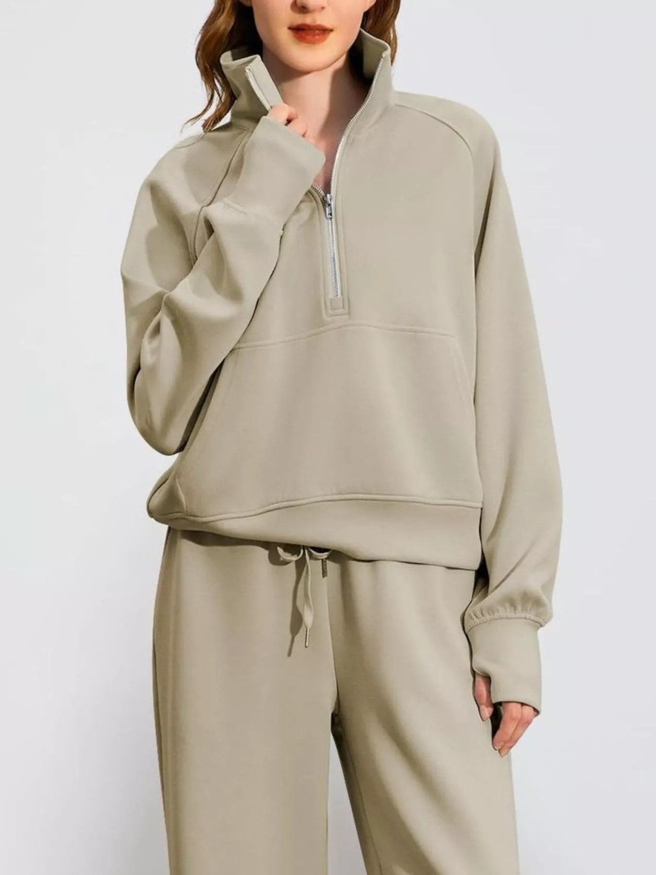 Full Size Half-Zip Sweatshirt and Wide-Leg Pants Set Plus Size - Image 21