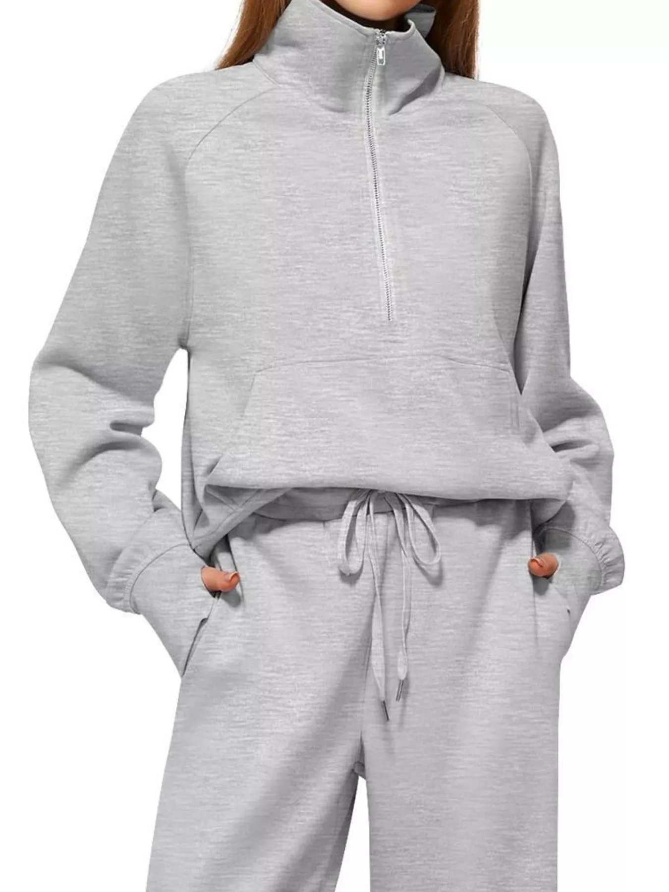 Full Size Half-Zip Sweatshirt and Wide-Leg Pants Set Plus Size - Image 30