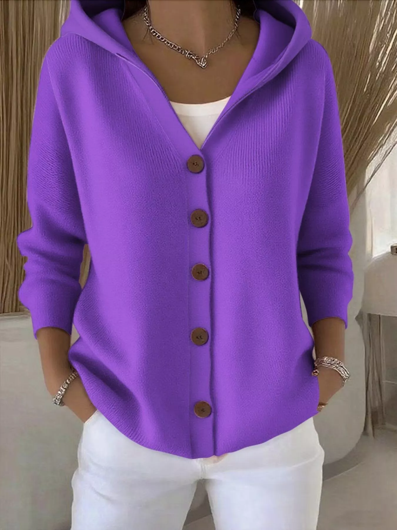 Full Size Hooded Button-Down Knit Cardigan Plus Size - Image 22