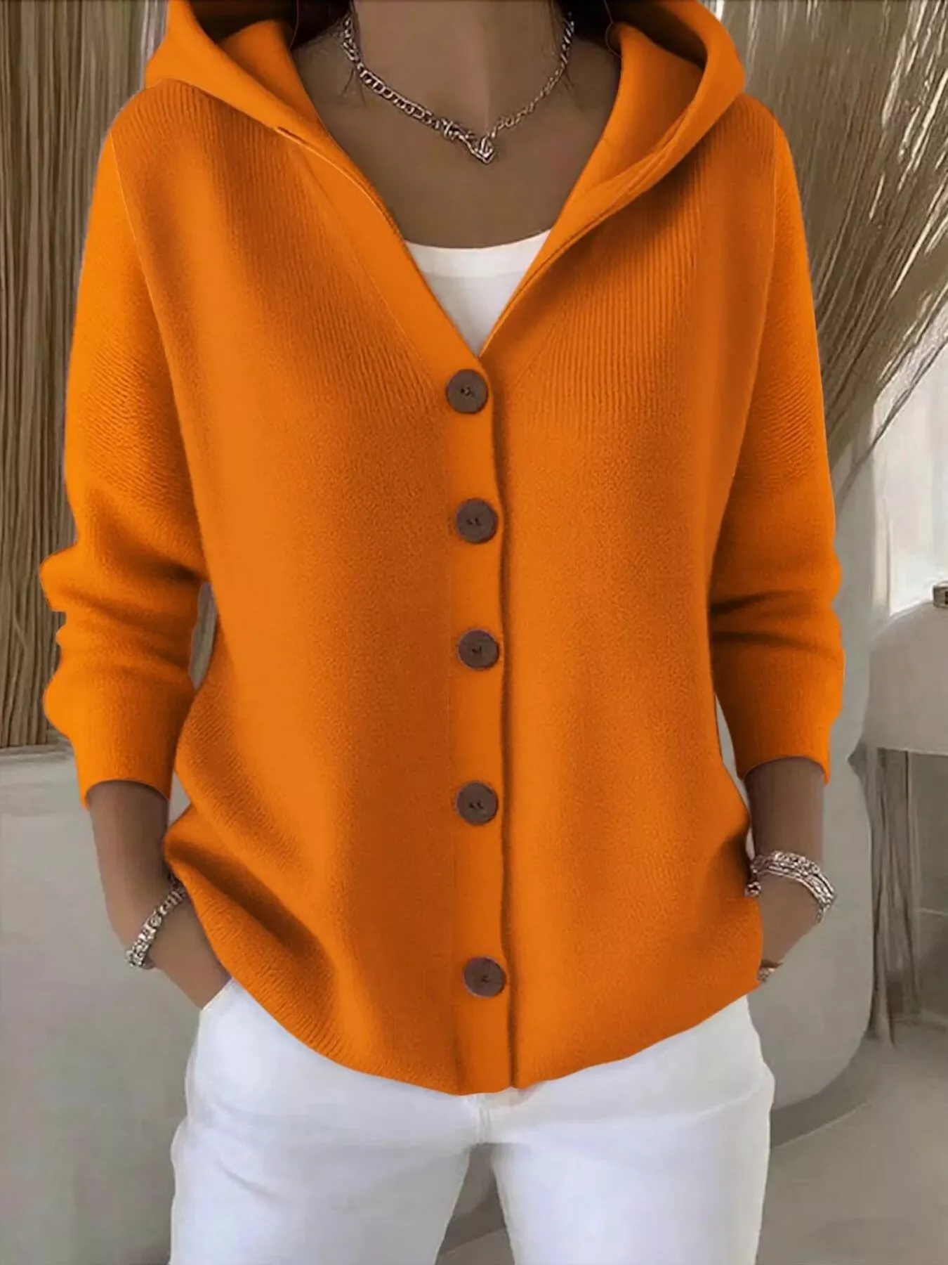Full Size Hooded Button-Down Knit Cardigan Plus Size - Image 25