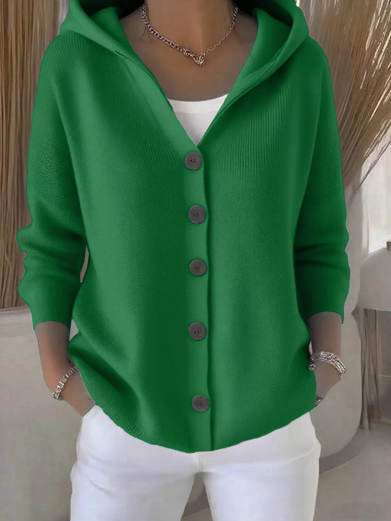 Full Size Hooded Button-Down Knit Cardigan Plus Size - Image 31