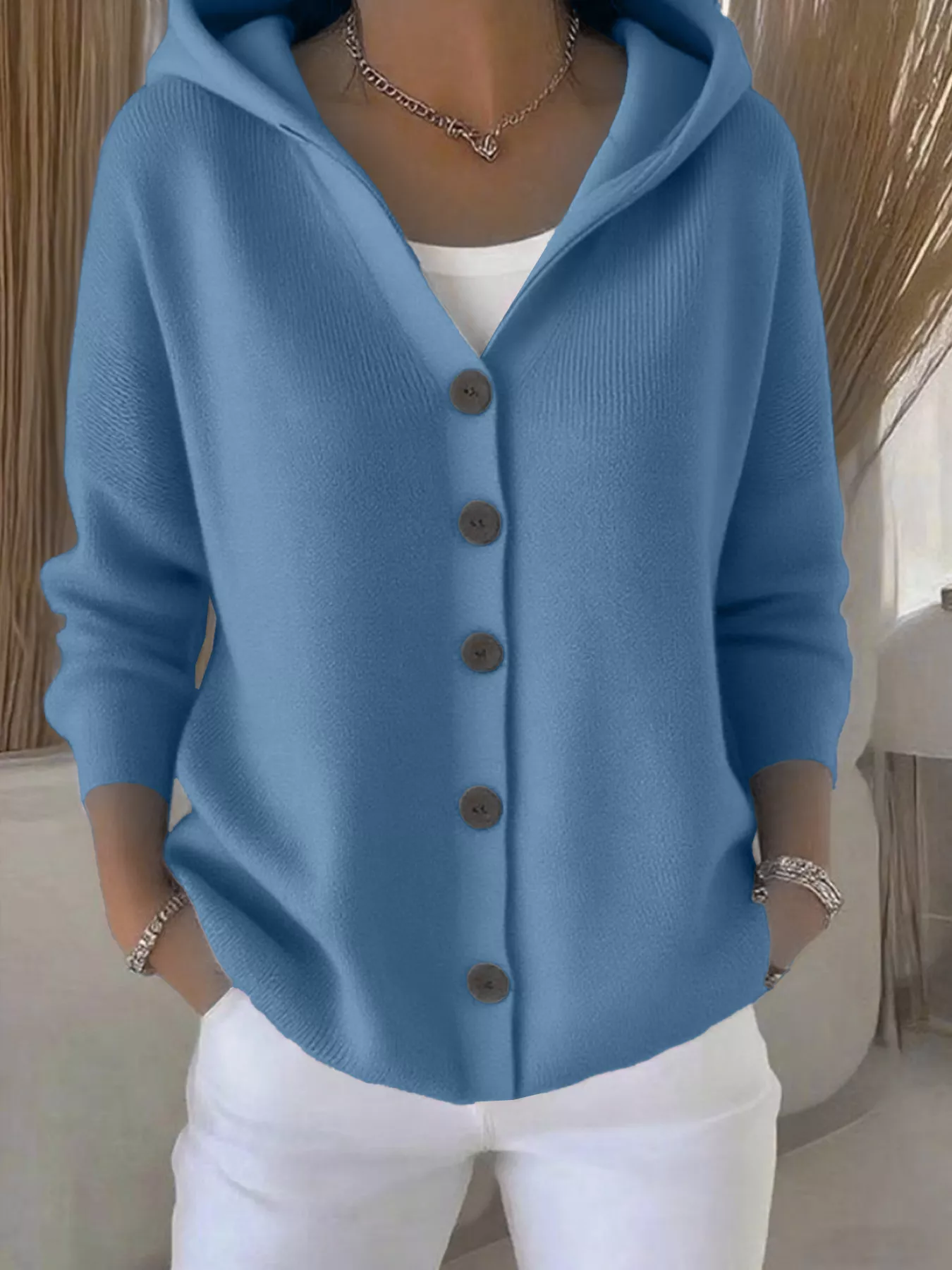 Full Size Hooded Button-Down Knit Cardigan Plus Size - Image 34