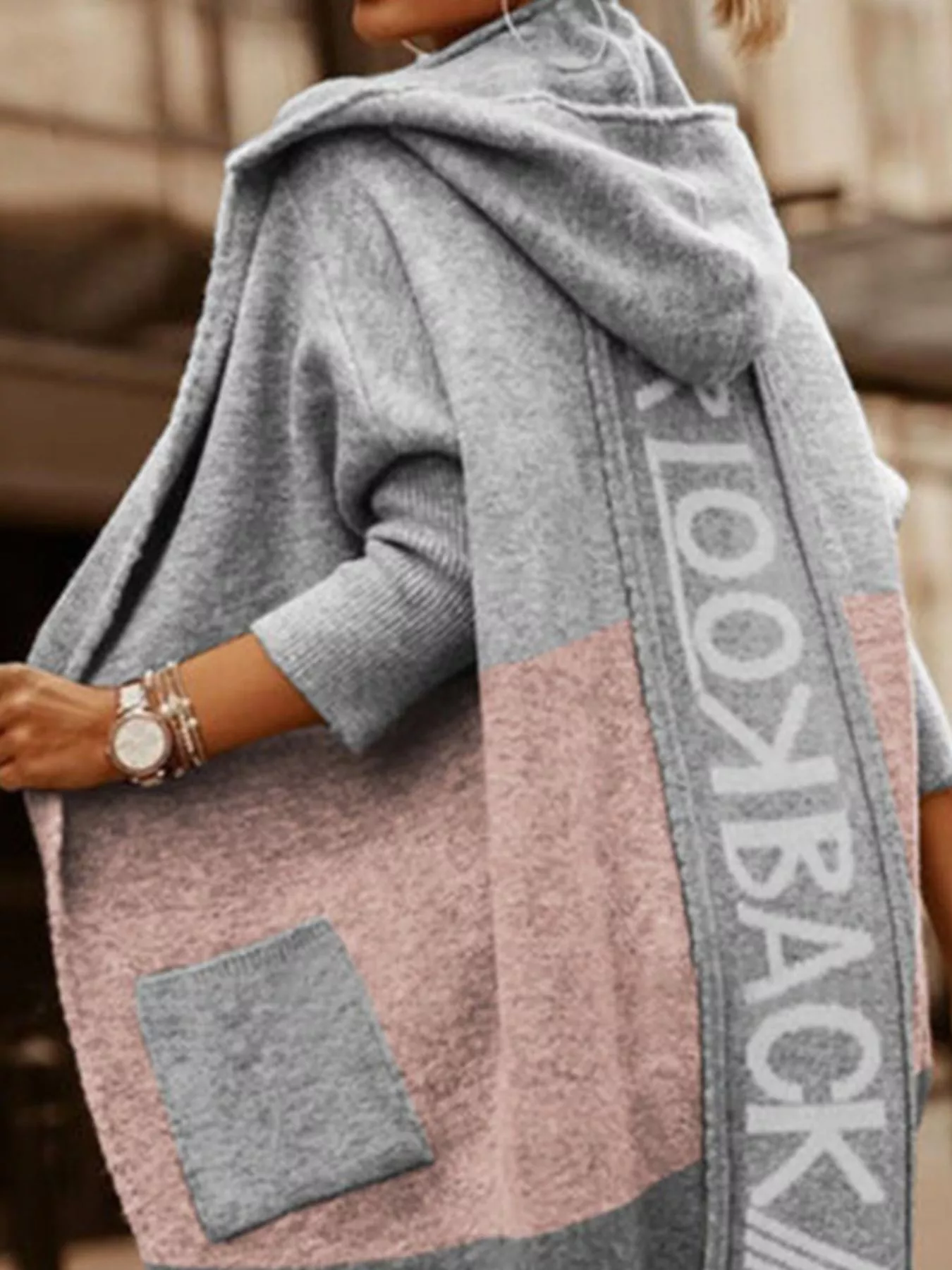 Full Size Hooded Color Block Open Front Cardigan Plus Size - Image 2