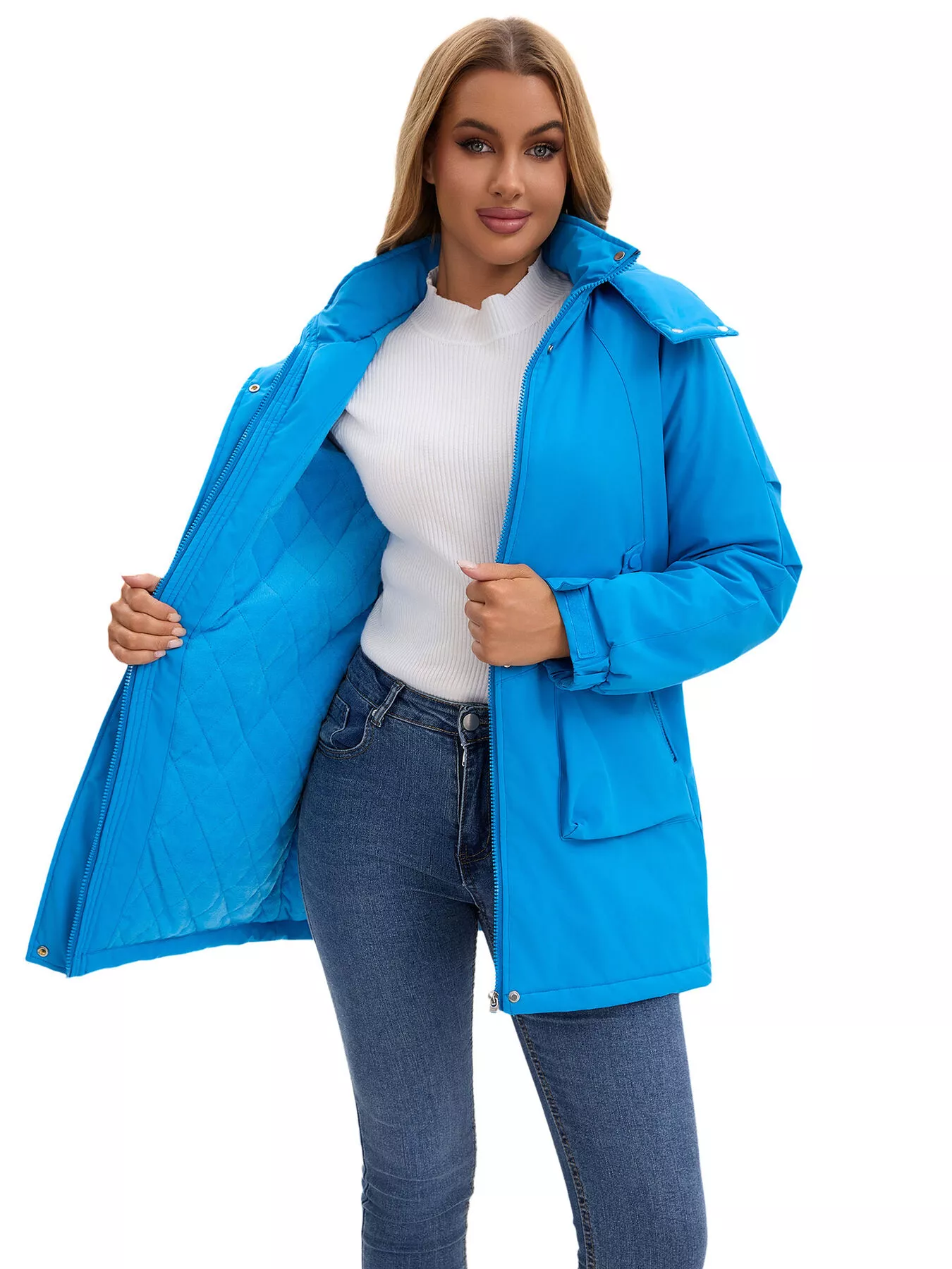 Full Size Hooded Mid-Length Windproof Outerwear Plus Size - Image 10