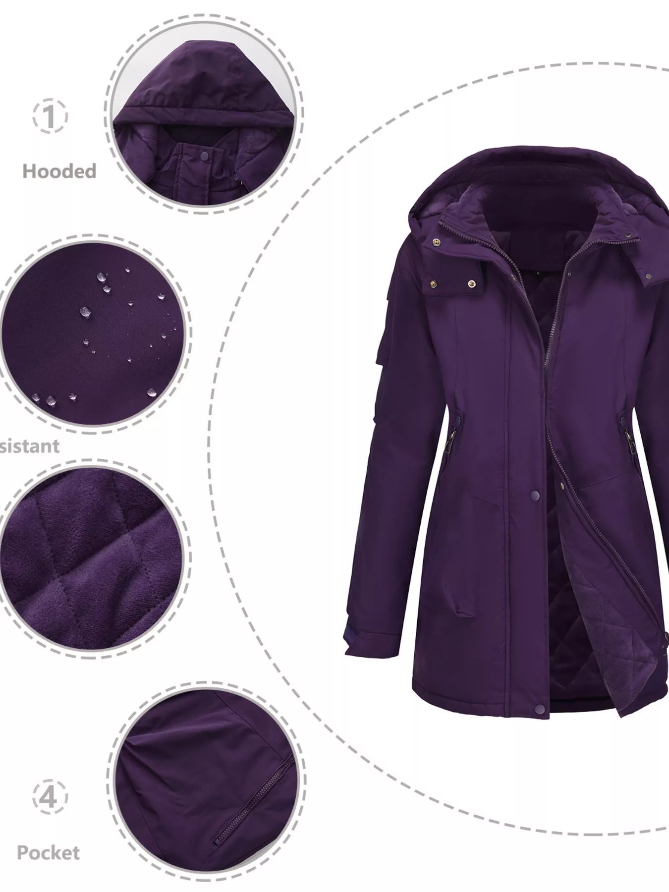 Full Size Hooded Mid-Length Windproof Outerwear Plus Size - Image 5