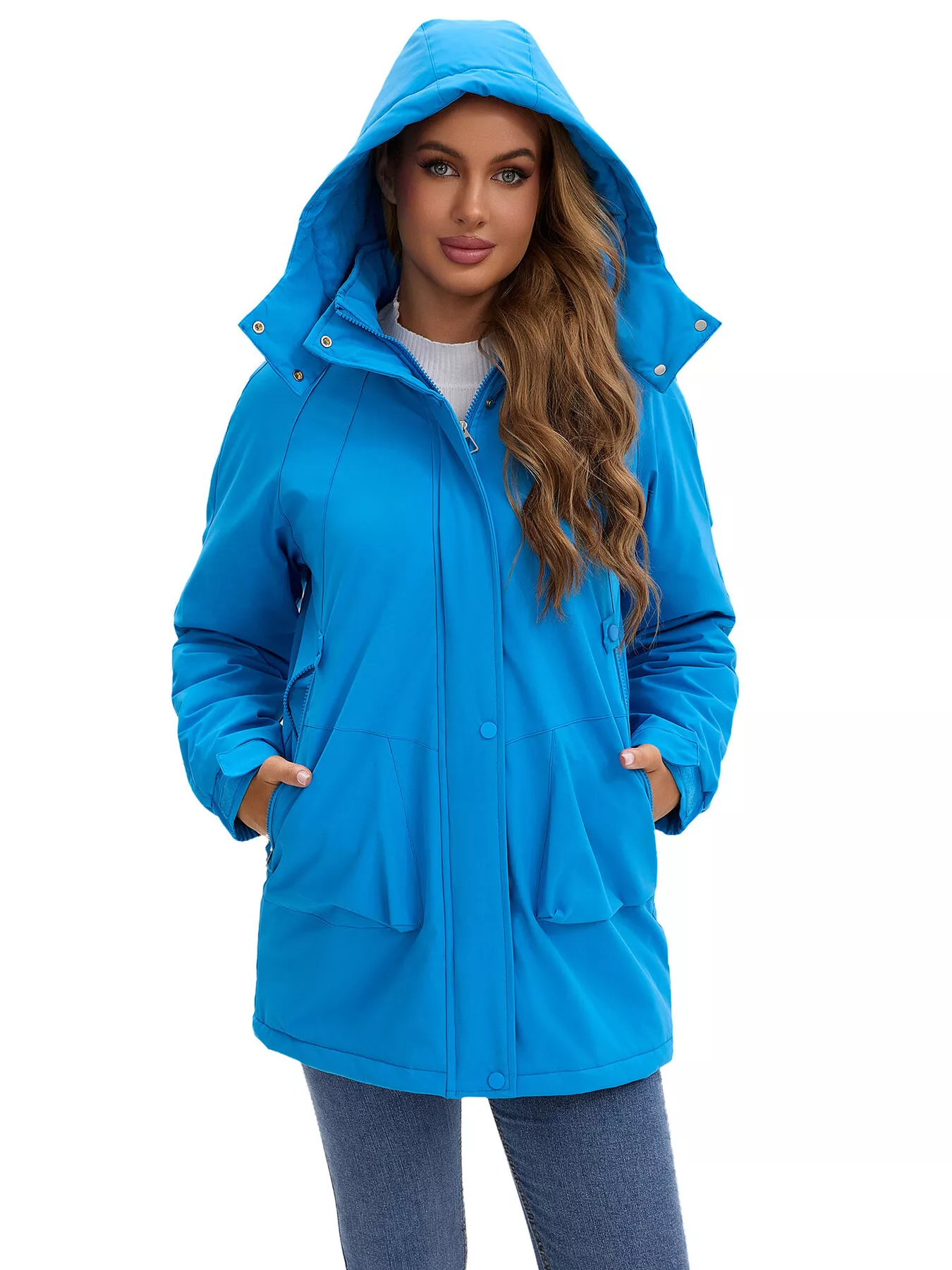 Full Size Hooded Mid-Length Windproof Outerwear Plus Size - Image 9
