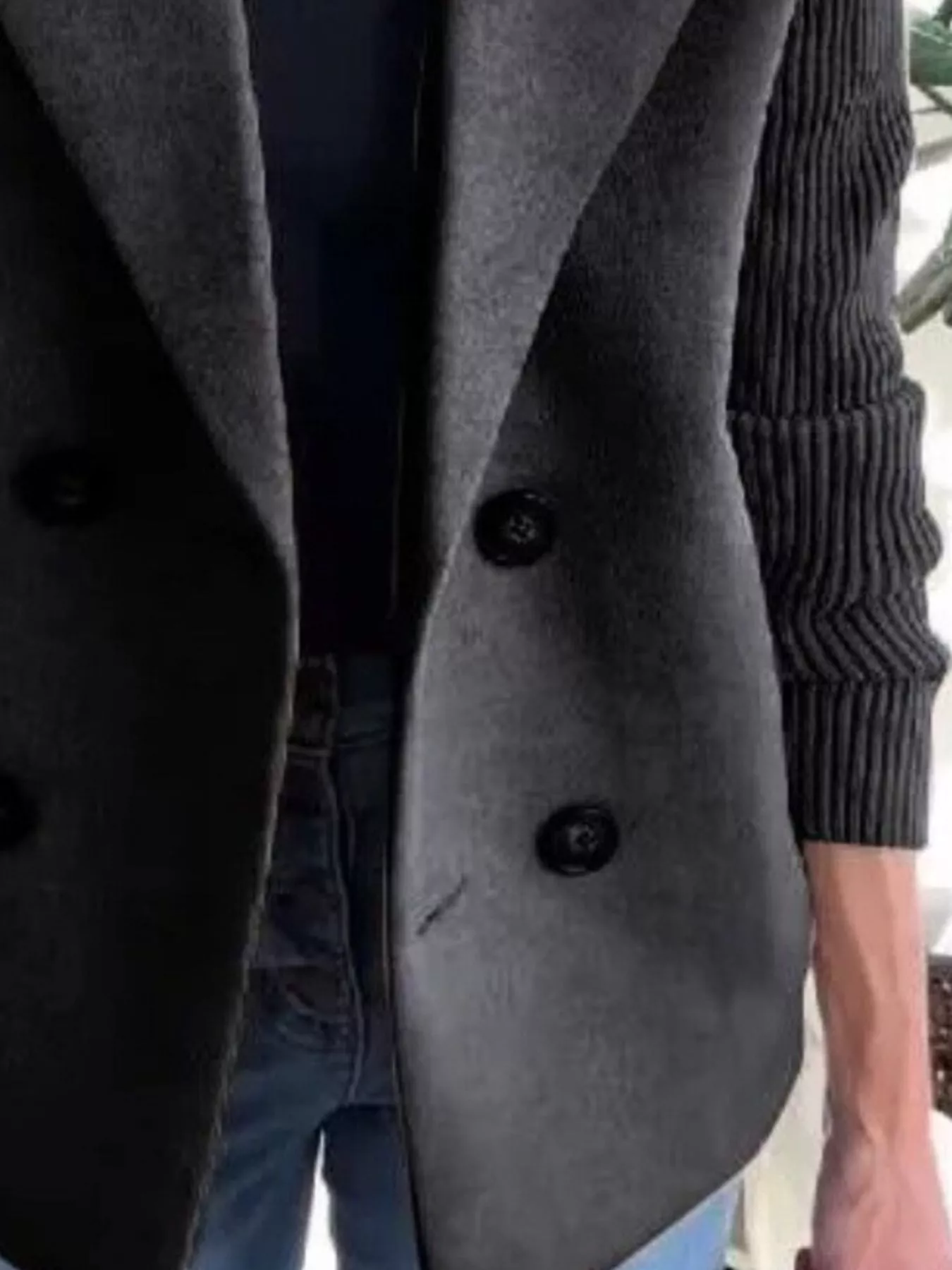 Full Size Knitted Sleeve Wool Blend Double-Breasted Blazer Plus Size - Image 11