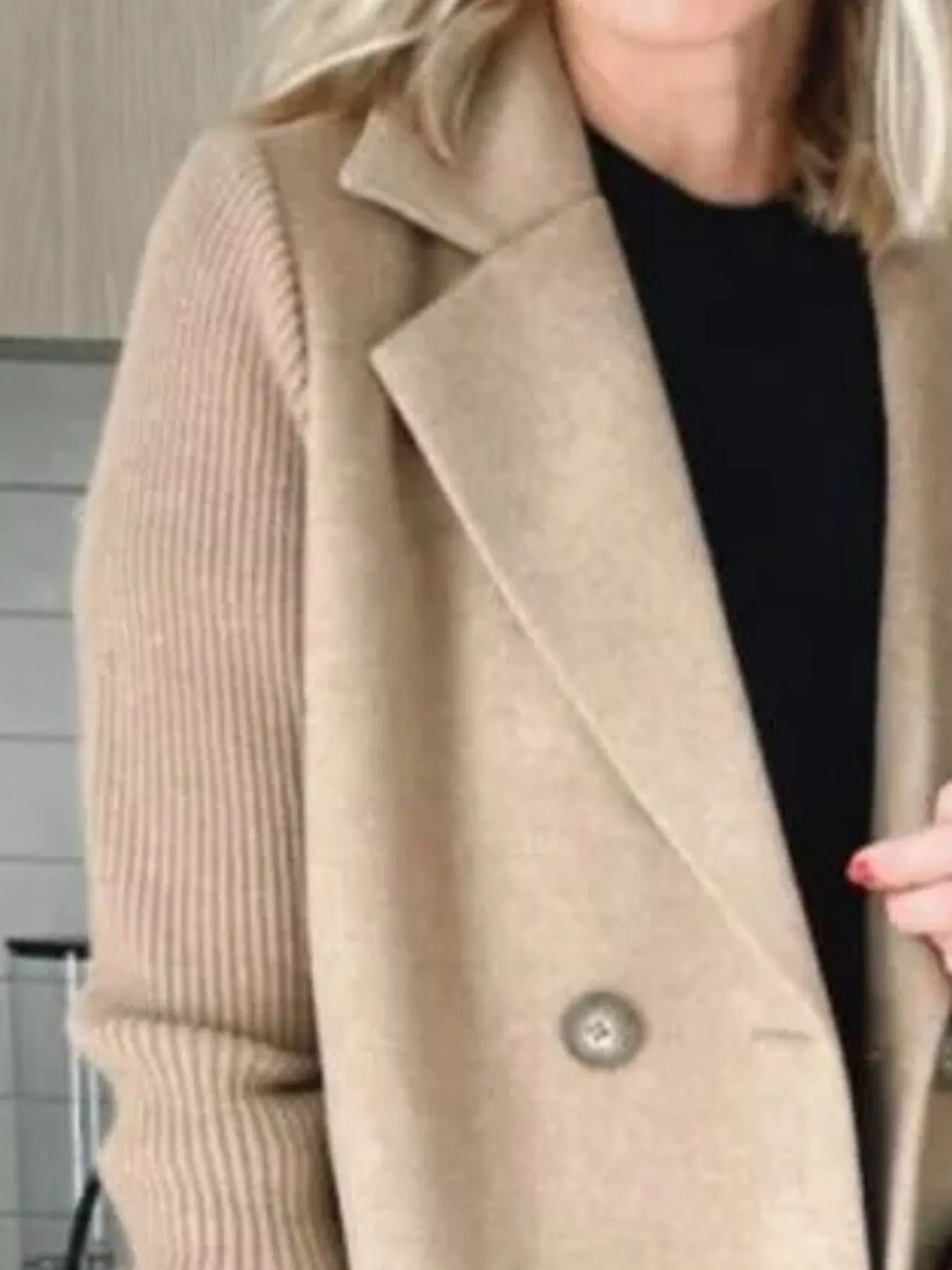 Full Size Knitted Sleeve Wool Blend Double-Breasted Blazer Plus Size - Image 5