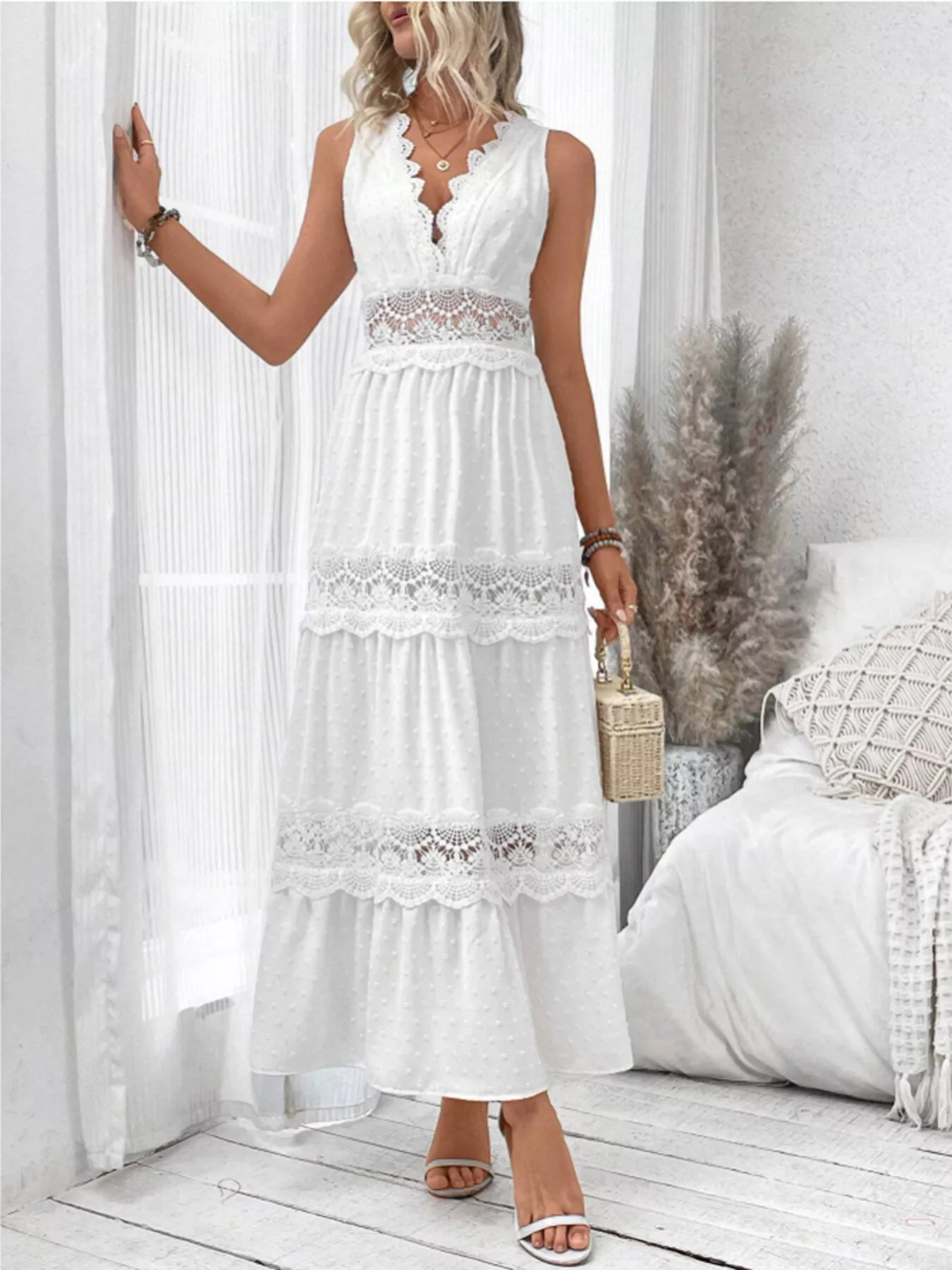 Full Size Lace Detail Tie Back Sleeveless Tiered Dress Plus Size - Image 3