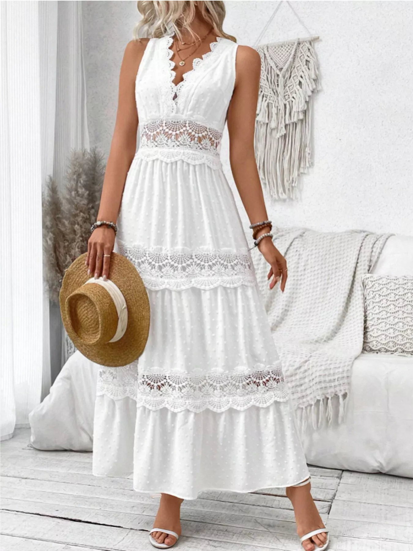 Full Size Lace Detail Tie Back Sleeveless Tiered Dress Plus Size - Image 4