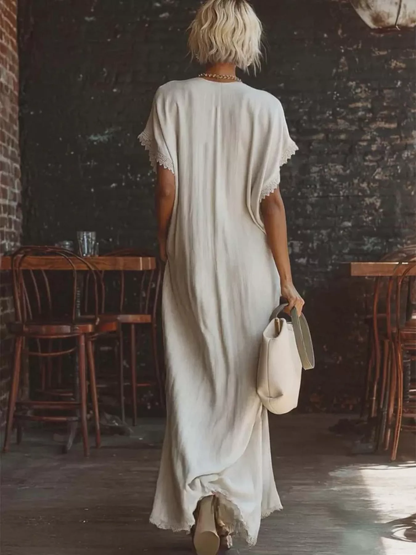 Full Size Lace Trim V-Neck Maxi Dress Plus Size - Image 2