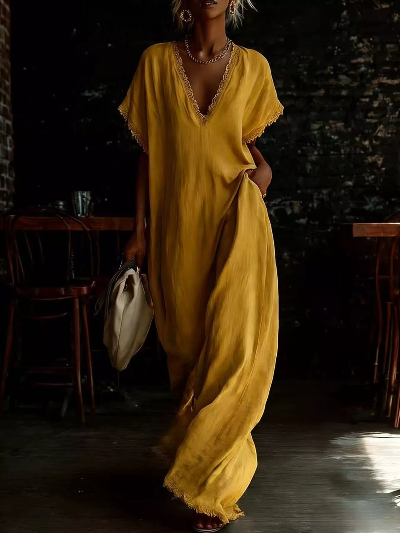 Full Size Lace Trim V-Neck Maxi Dress Plus Size - Image 6